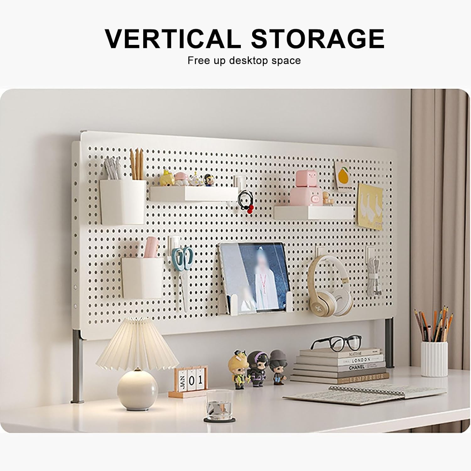 Clamp on Desk Extender Clamp-on Desk Pegboard, Privacy Panel for Desk, Magnetic Metal Peg Board with Accessories