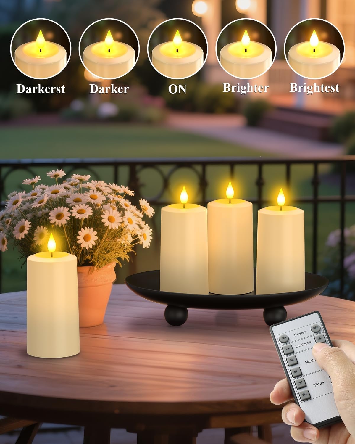 SoulBay Waterproof Rechargeable Flameless LED Pillar Candles, 4 Pack | Magnetic Charging Base, IP54 Waterproof, Remote