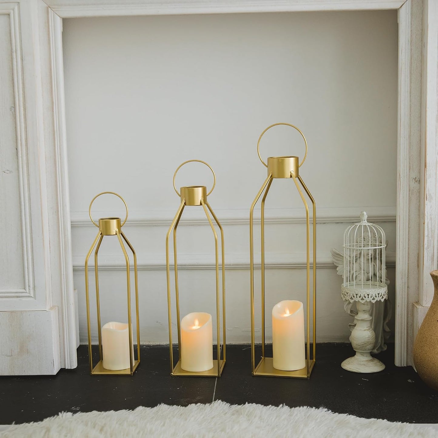 HPC DECOR Modern Farmhouse Lantern Decor- 22''19''16''Tall Large Gold Metal Candle Lanterns for Home Decor-Lanterns