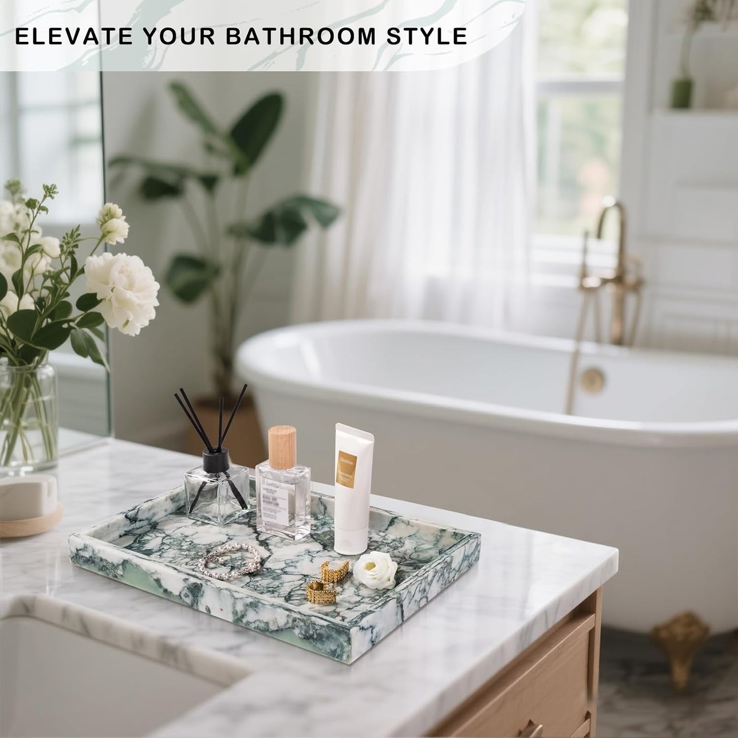 Marble Bathroom Tray for Countertop & Home Decor / Jade Green