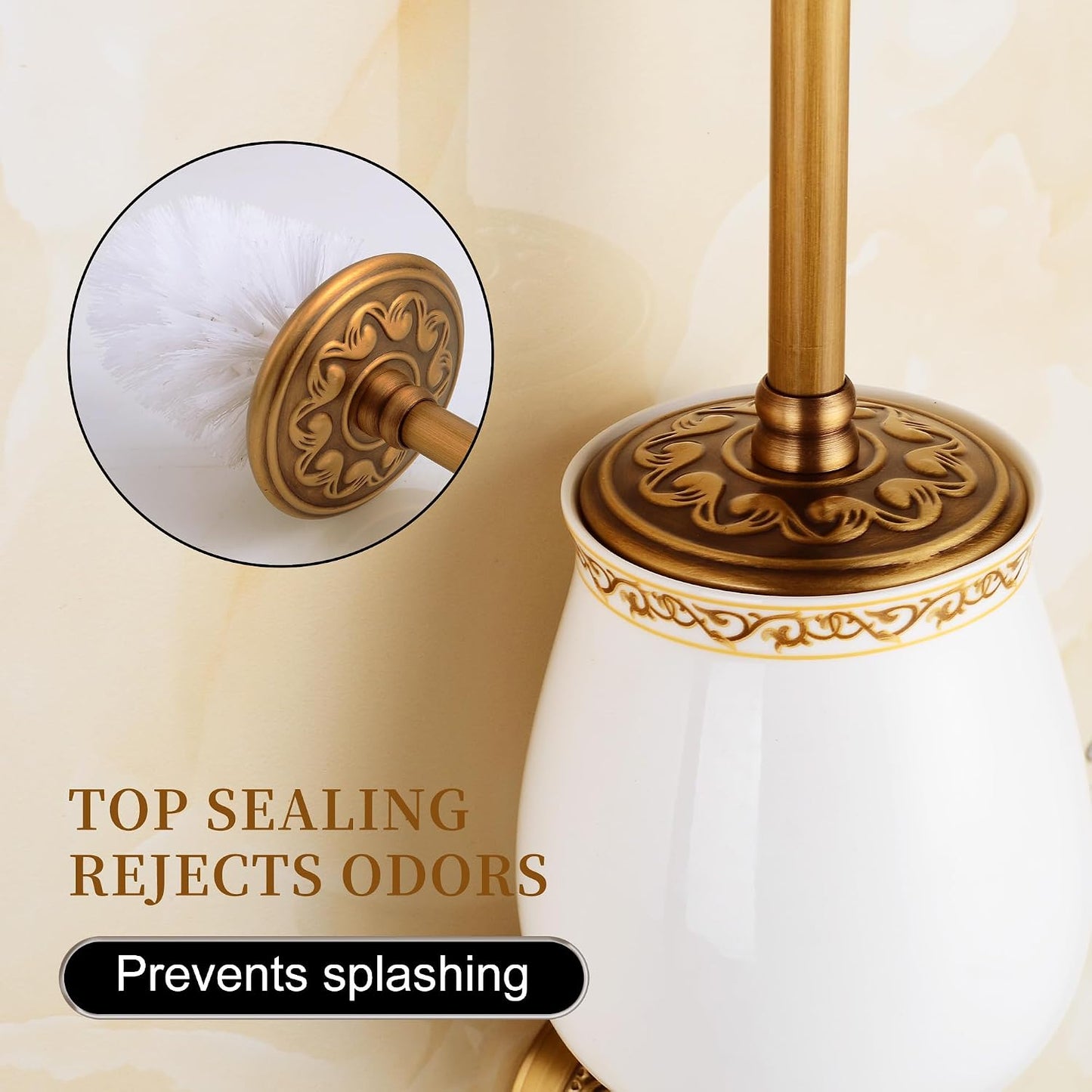 Wall Mounted Bathroom Toilet Brushed Holder Set, Antique Brass Pattern Carving,Brushed Bronze