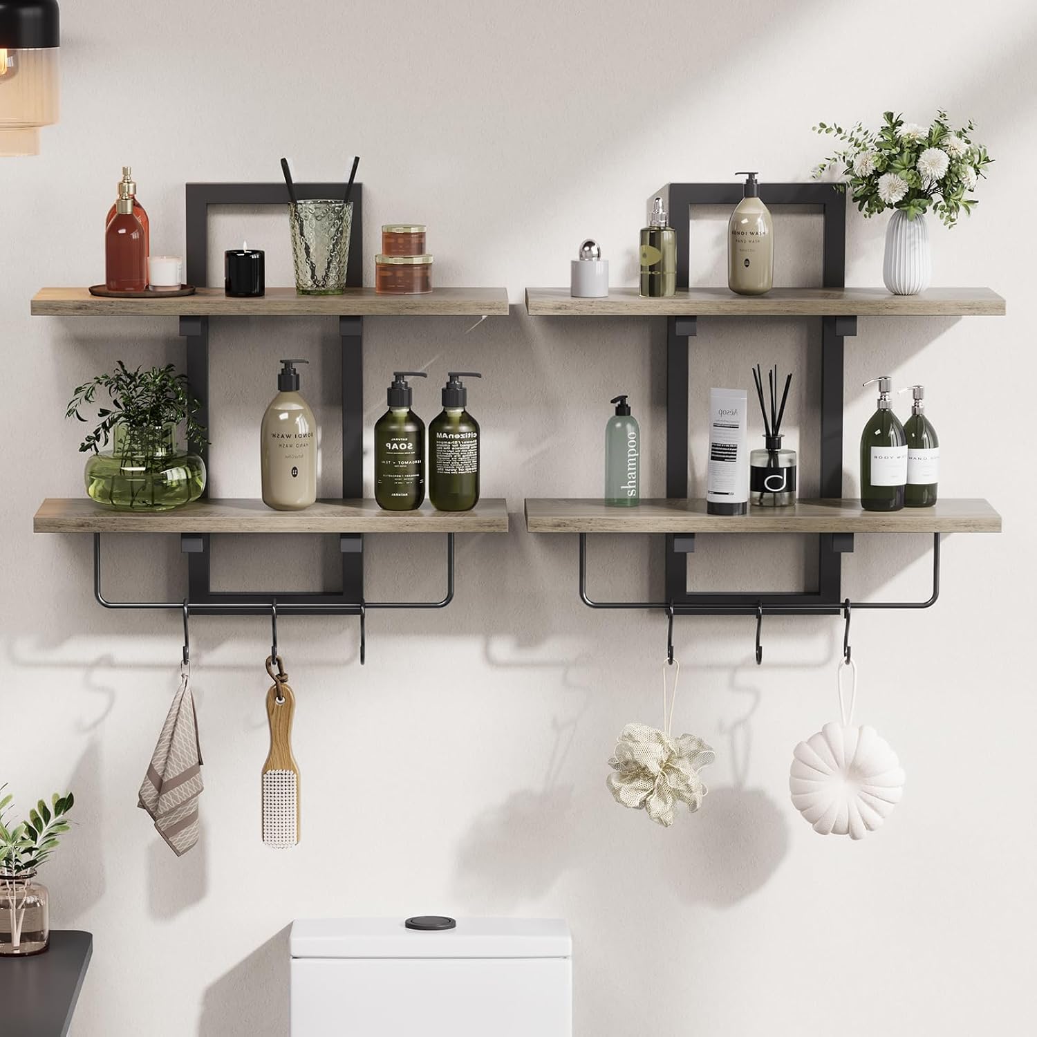 Floating Shelves / Wall Mounted Storage Shelves / Greige + Black / Set of 2