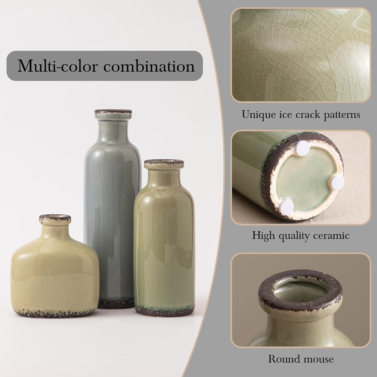 Ceramic Small Vase for Centerpieces / 202-1 / Set of 3