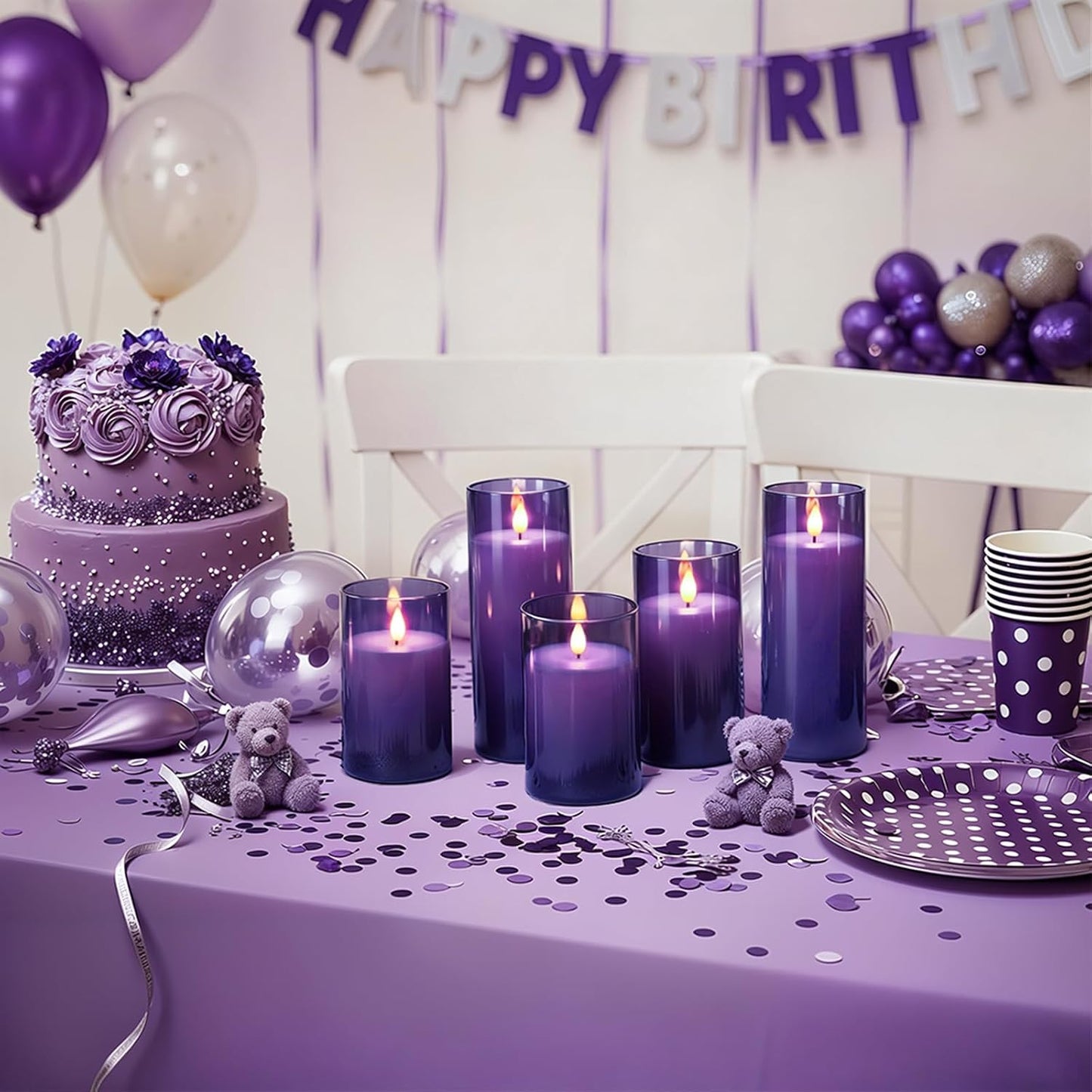 Homemory Purple Flickering Flameless Candles, Battery Operated Acrylic LED Pillar Candles with Remote Control and