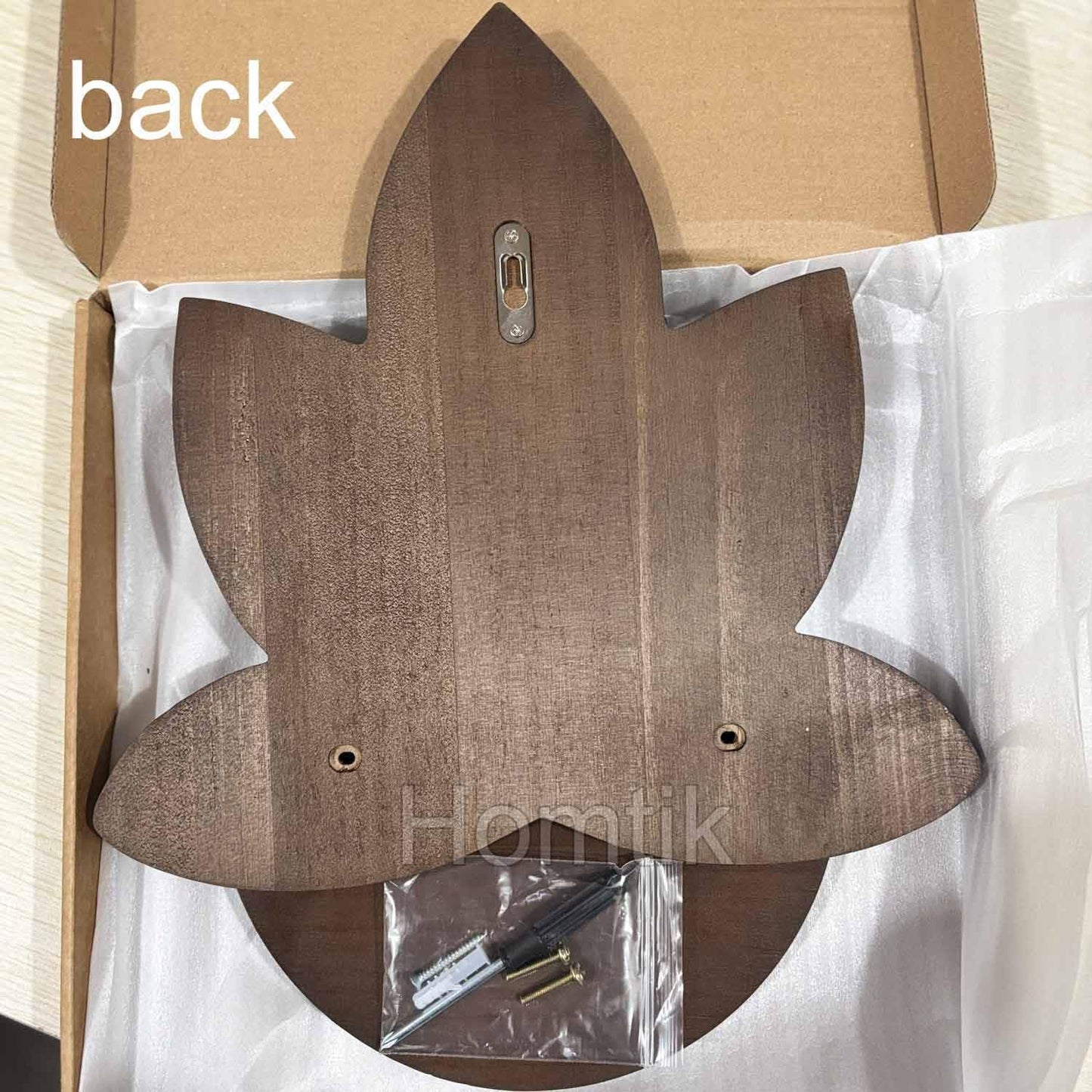 Small Carved Lotus Flower Wooden Floating Wall Shelf / Walnut