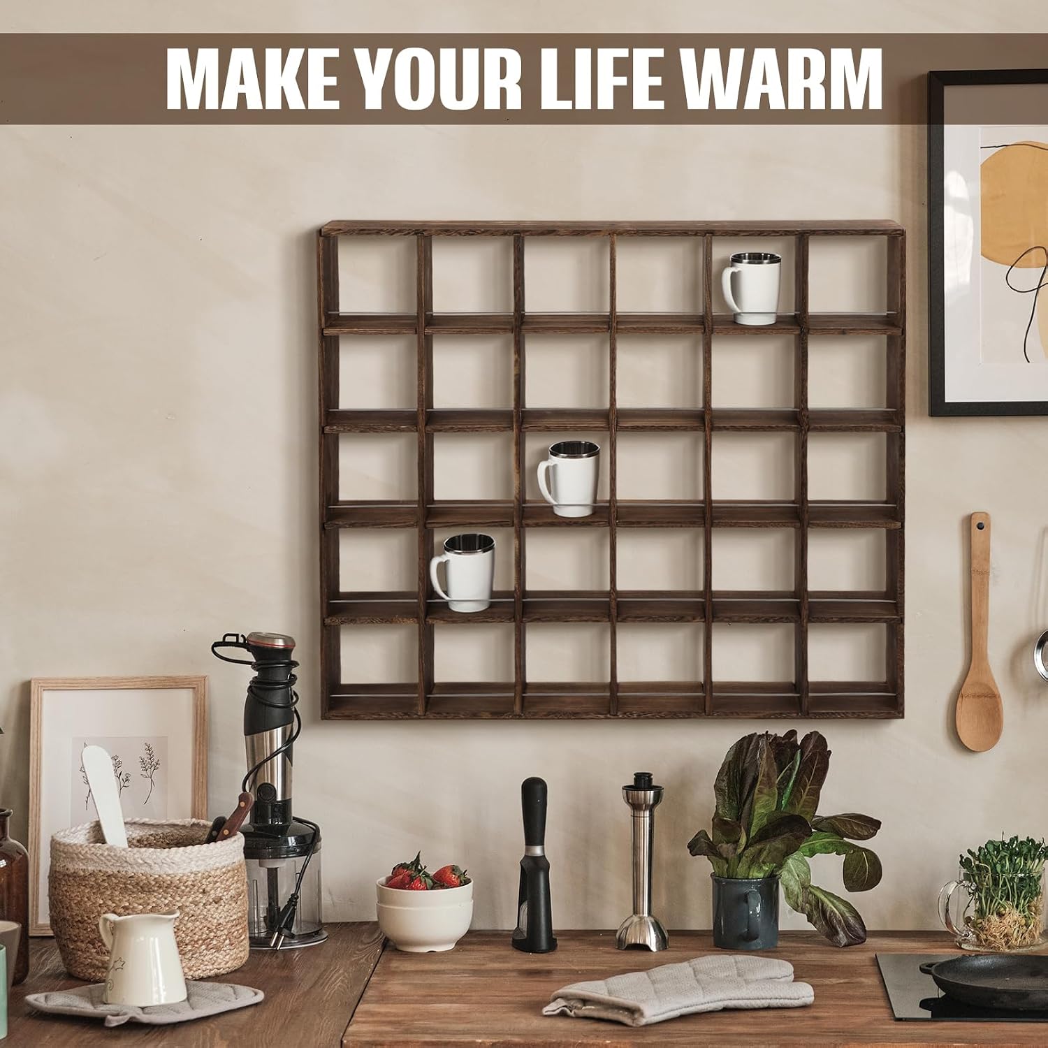 Oversize Coffee Mug Display Rack Wooden Shelves Rustic Shot Glass Display Case Travel Mug Shelf Wall Mounted Rack