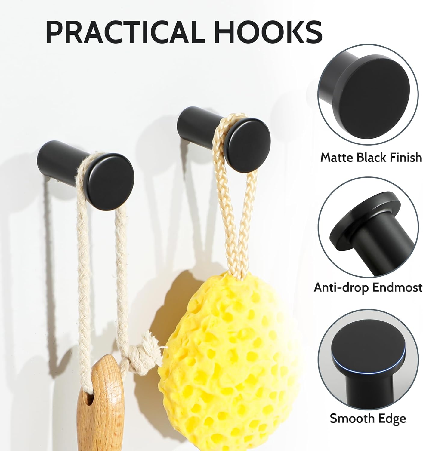 Modern Coat Hooks Wall Mounted / 4P - Round / Black