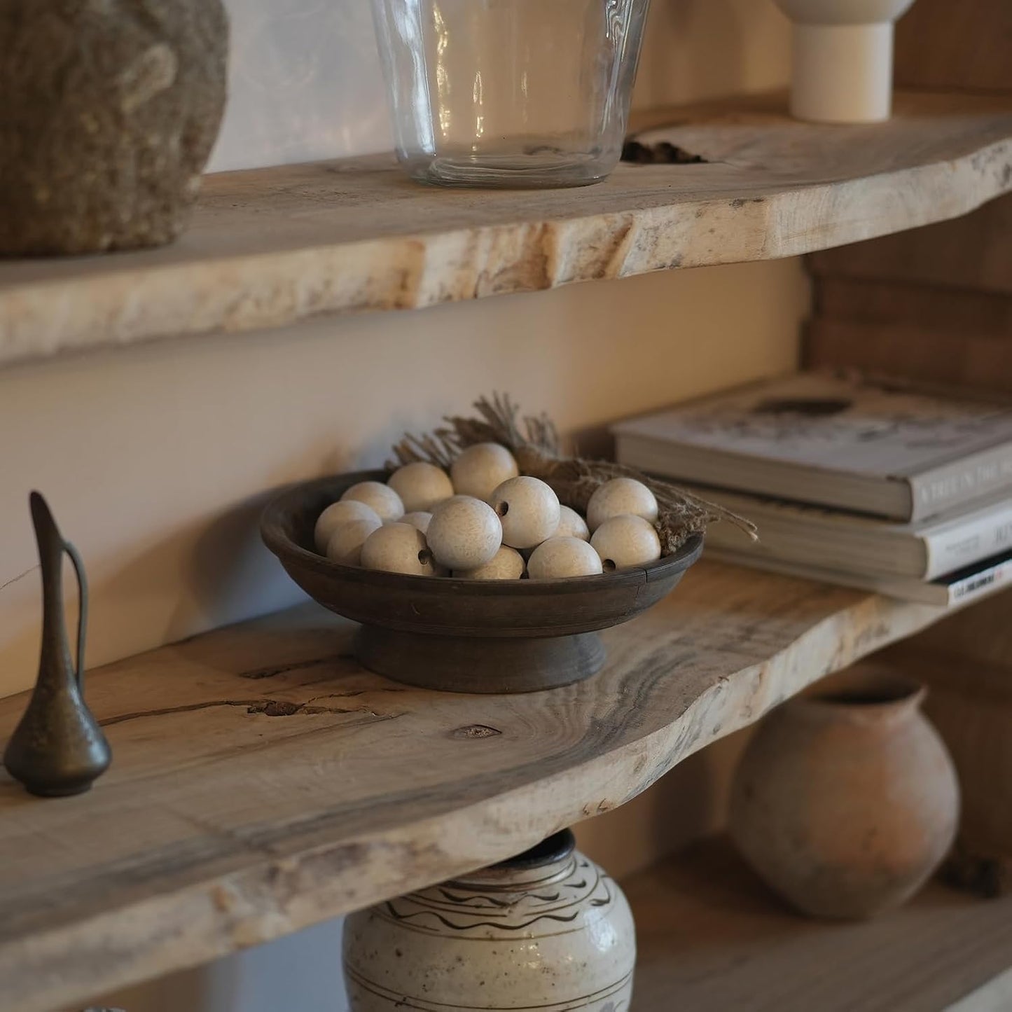 Extra Large Wood Bead Garland / 41 Inches / Rustic White