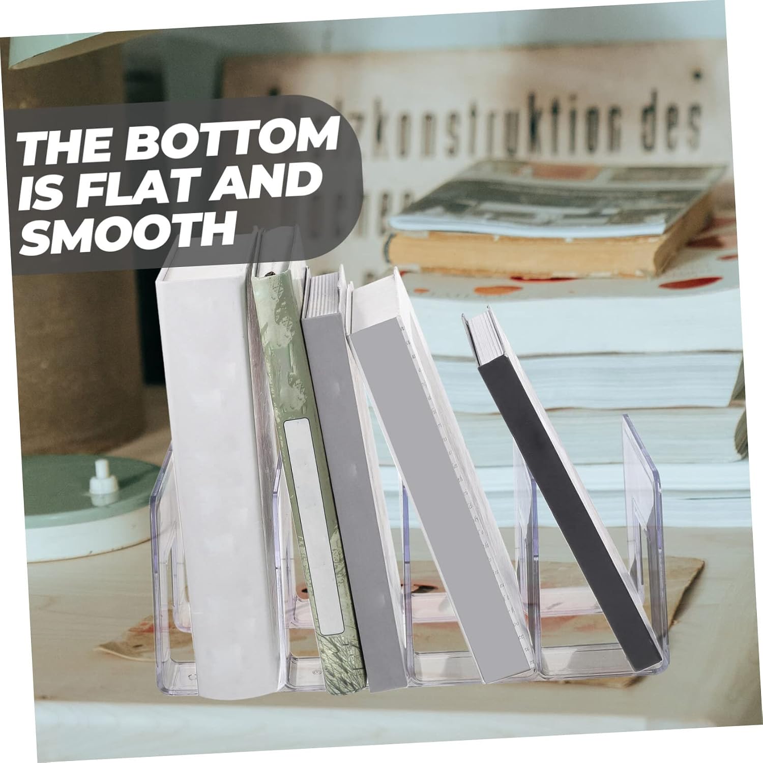 4 Bookends Storage File Boxes Non- Skid Bookend Document Rack Folders for Filing Cabinet / Clear