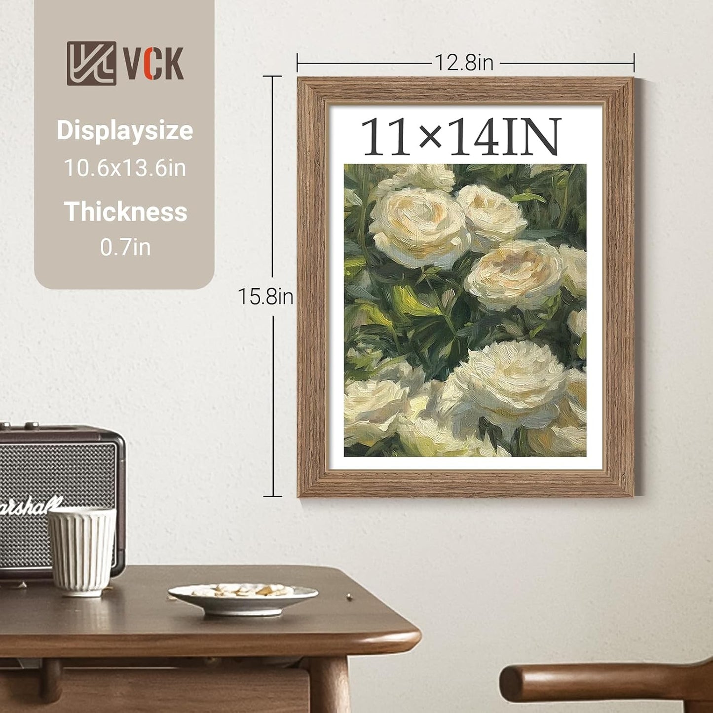 VCK 11x14 Picture Frame Walnut 4 Pack, Wide Thick Wood Border, for Prints | Exclusive Woodgrain, Wall Hanging, HD