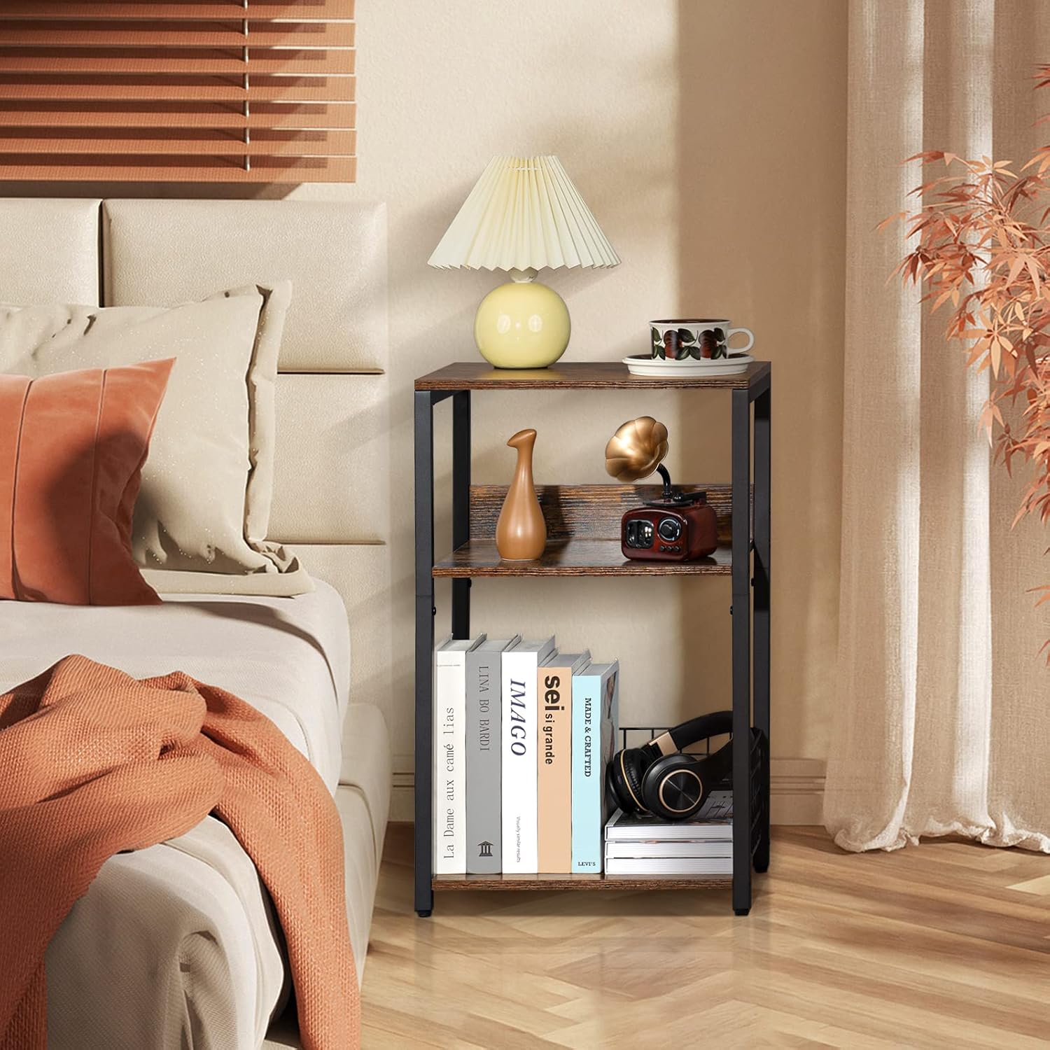 3 Tier End Table,Record Player Stand with Storage Up to 100 Albums,Turntable Stand for Vinyl,Brown Records Shelf for