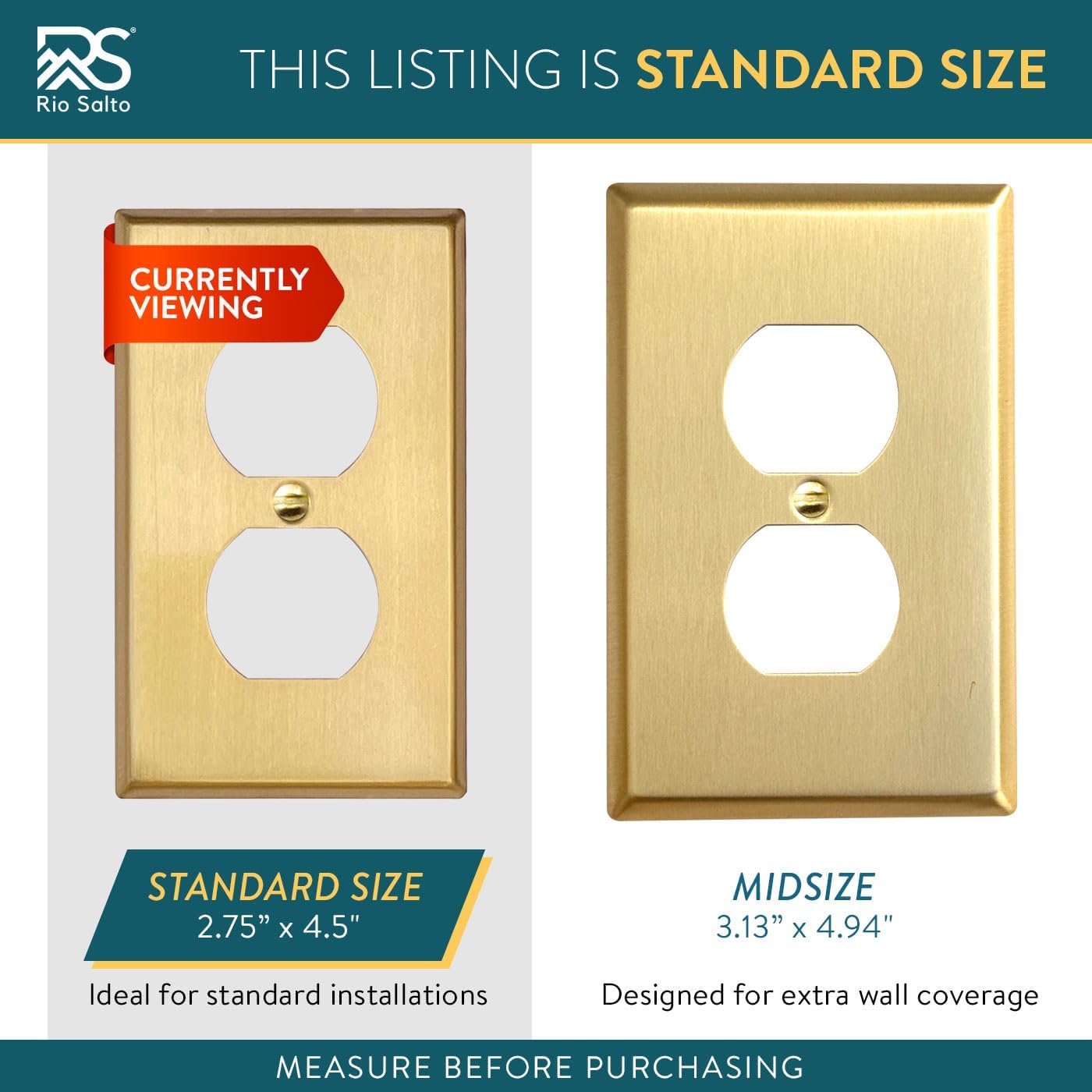 Rio Salto BRASS Signature Collection Brushed Brass Gold Metal Outlet Covers, Decorative Light Switch Cover Plate Wall