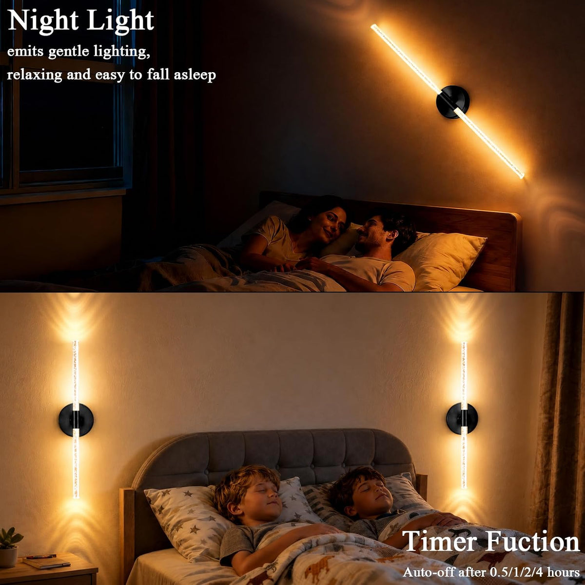 10000mAh Battery Operated Wall Sconce Lights Set of 2(Black,Bubble Crystal) | Rechargeable Wireless Wall Lights, Touch