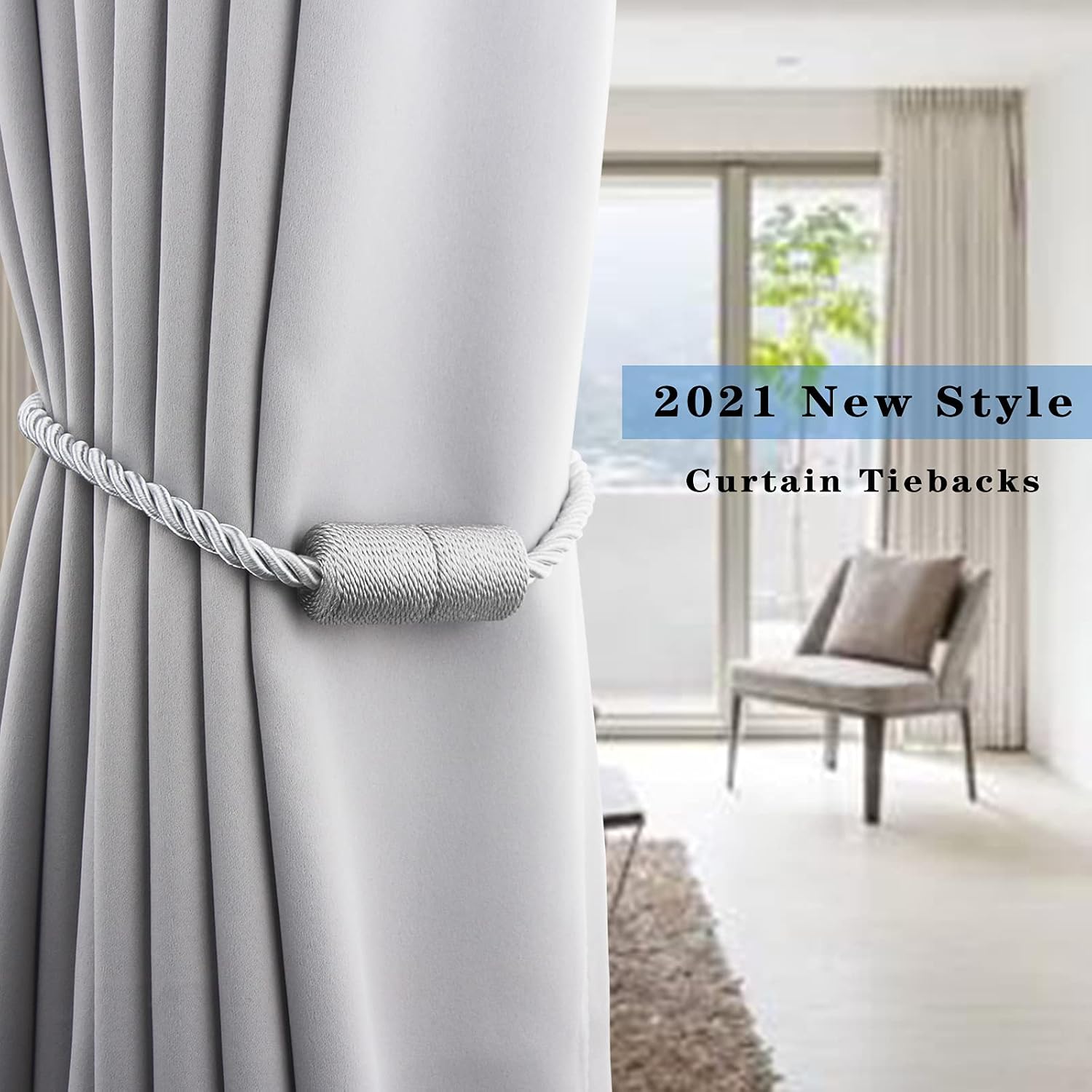 Magnetic Curtain Tiebacks Holdbacks Decorative Tie Backs for Windows Porlau | 6 Pack Grey Modern Outdoor Drapes