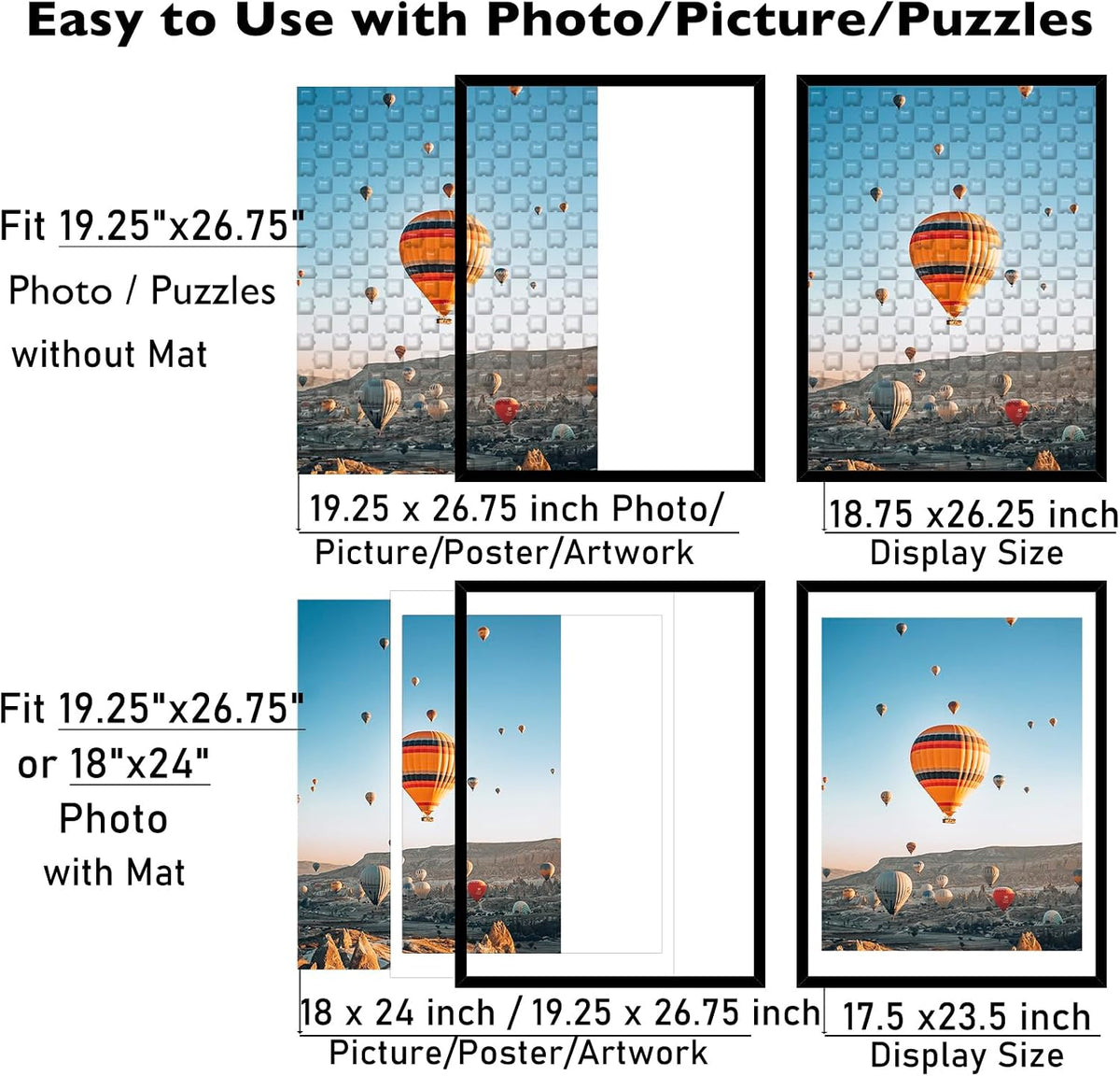 JCJMY 19.25x26.75 Puzzles Frame Set of 4, Display 18x24 with Mat or 19.25 x 26.75 without, Wall Hanging 19.25 by 26.75