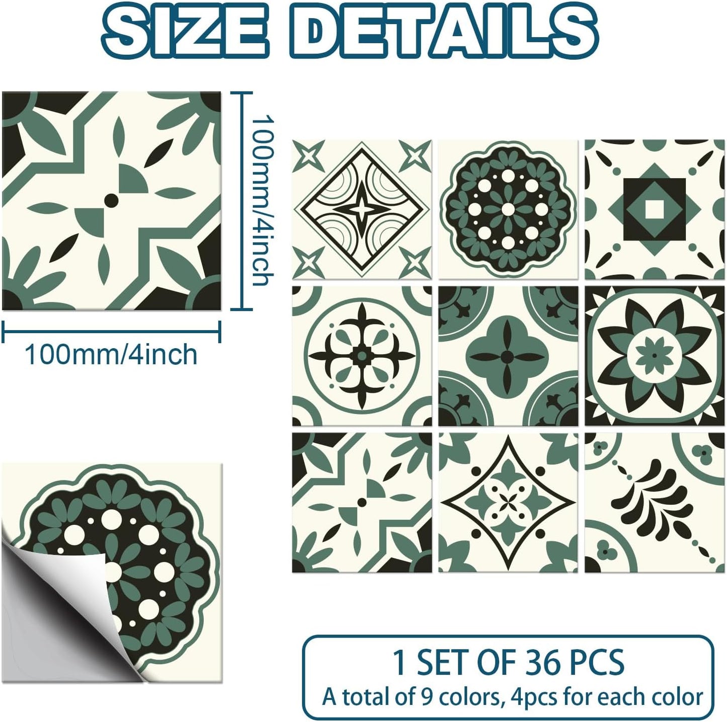 Flower Pattern / Moss Green / Set of 36