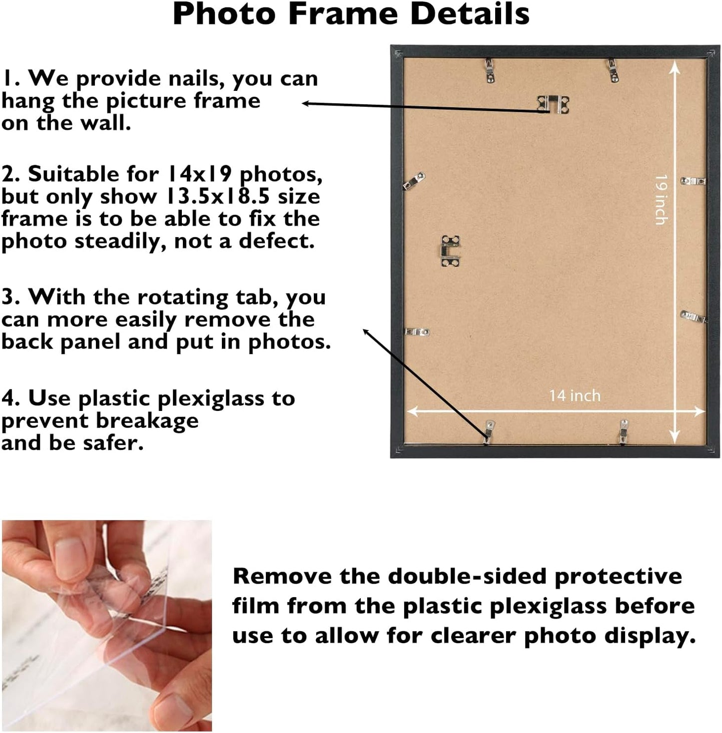 JCJMY 14x19 Black Picture Frame Set of 4, Horizontal and Vertical Formats for Wall Hanging, 14 x 19 Wall Gallery Poster