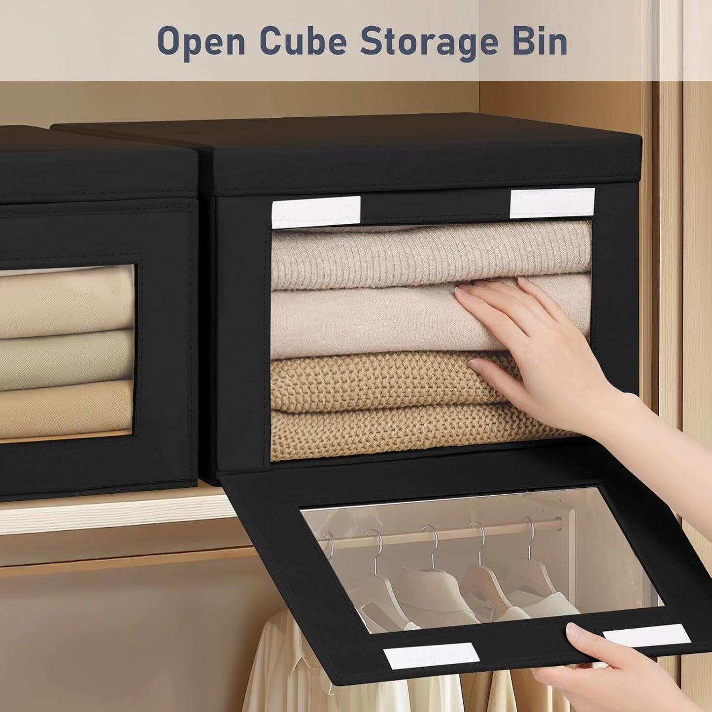 Storage Bins / Fabric Closet Organizer / Black / Large / Set of 4