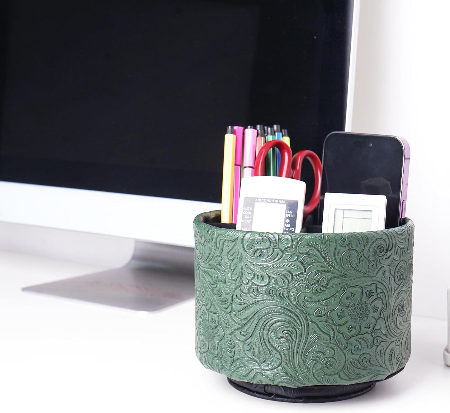 Remote Control Holder / 1-carved Cooper Green / 360 Degree Rotation