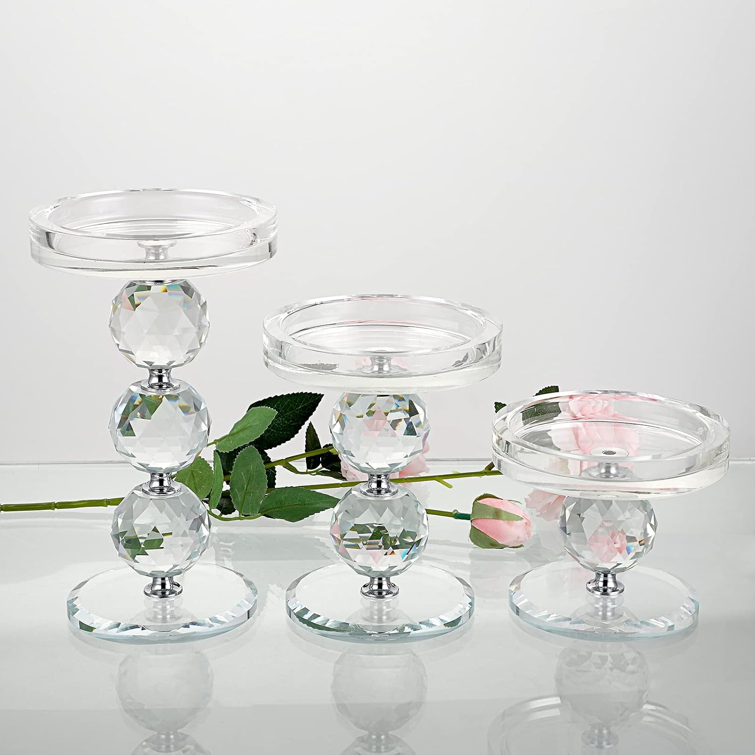 OwnMy Crystal Glass Pillar Candlestick Holders Pillar Candle Holders Sets | Clear Glass Tealight Holders Votive Candle