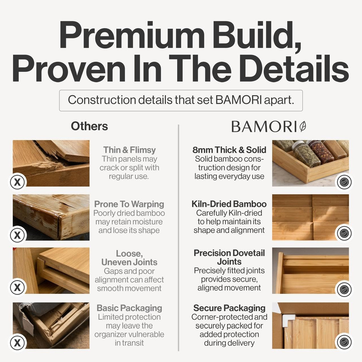 Bamboo Spice Drawer Organizer, Expandable 12 to 23 Inch Insert Holds 48 Jars, 4 Tier Seasoning Rack for Kitchen Drawer