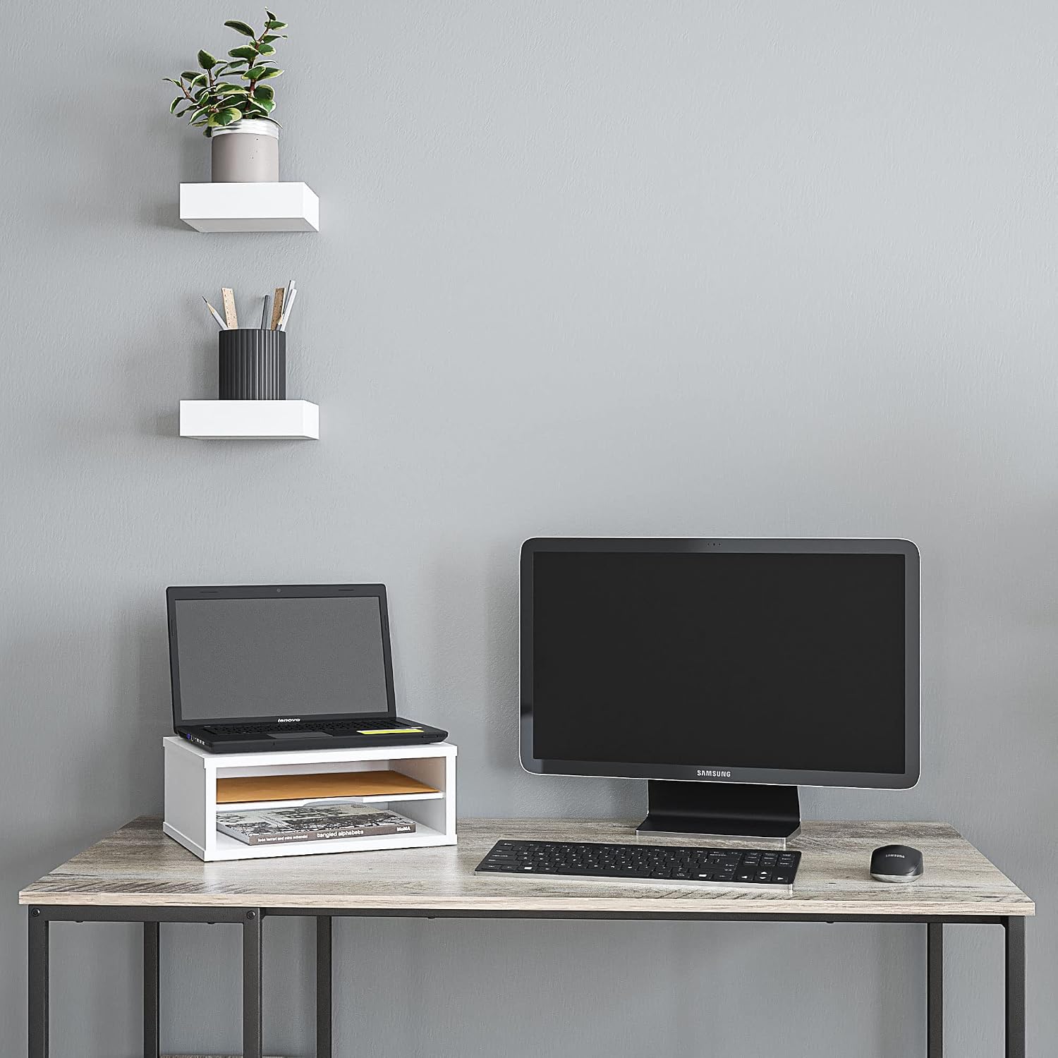 Ballucci File Organizer, 2-Tier Document Paper Sorter, Stackable Wood Desk Organizer Mail Holder, Monitor Stand with