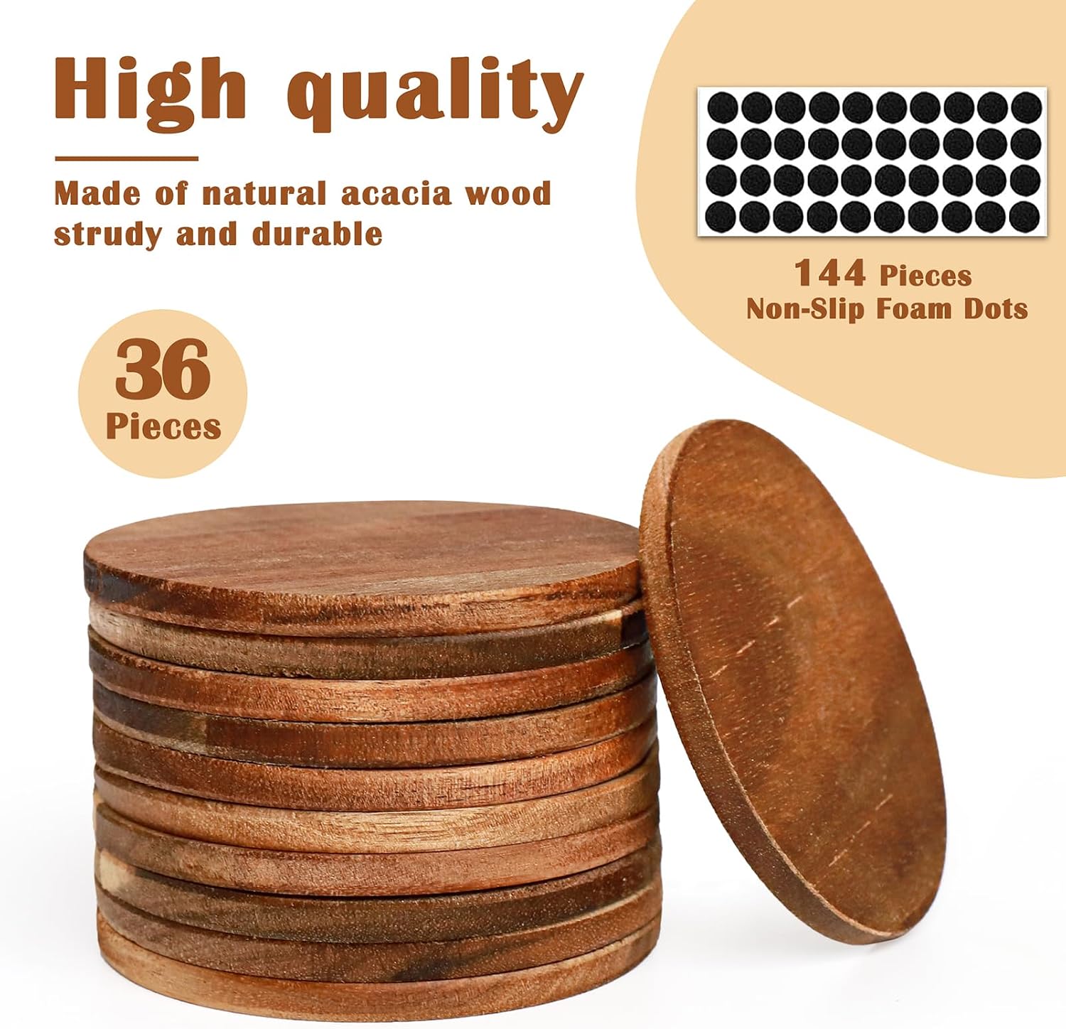 Unfinished Wood Coasters / Acacia / 4 Inch / Set of 36