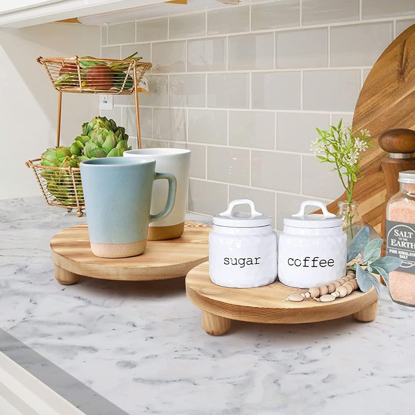 Round Wooden Tray / Round - Natural / Set of 2