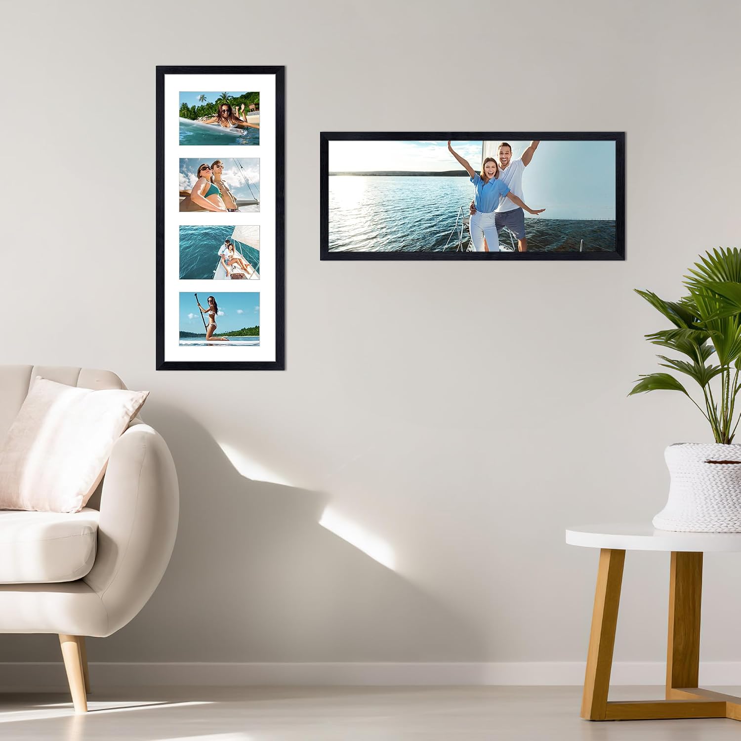 Giftgarden 4x6 Picture Frame Collage 4 Opening, 8x20 Frame Matted to Four 4x6 Photos with Mat for Wall Display, Black