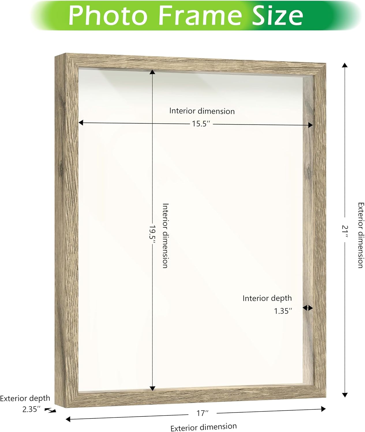 FrameWorks 16x20 Driftwood Wooden Shadow Box Frame – Soft Felt Back, Tempered Glass, and Included Elegant White Ball