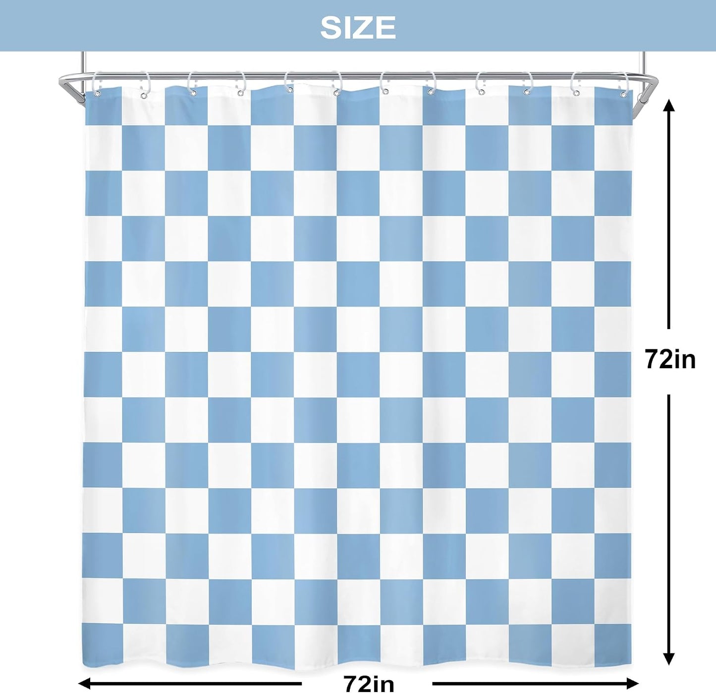 Blue White Checkered Shower Curtain L Vintage Abstract Y2K / 04 Blue White / 72"W x 72"L / 72 x 72