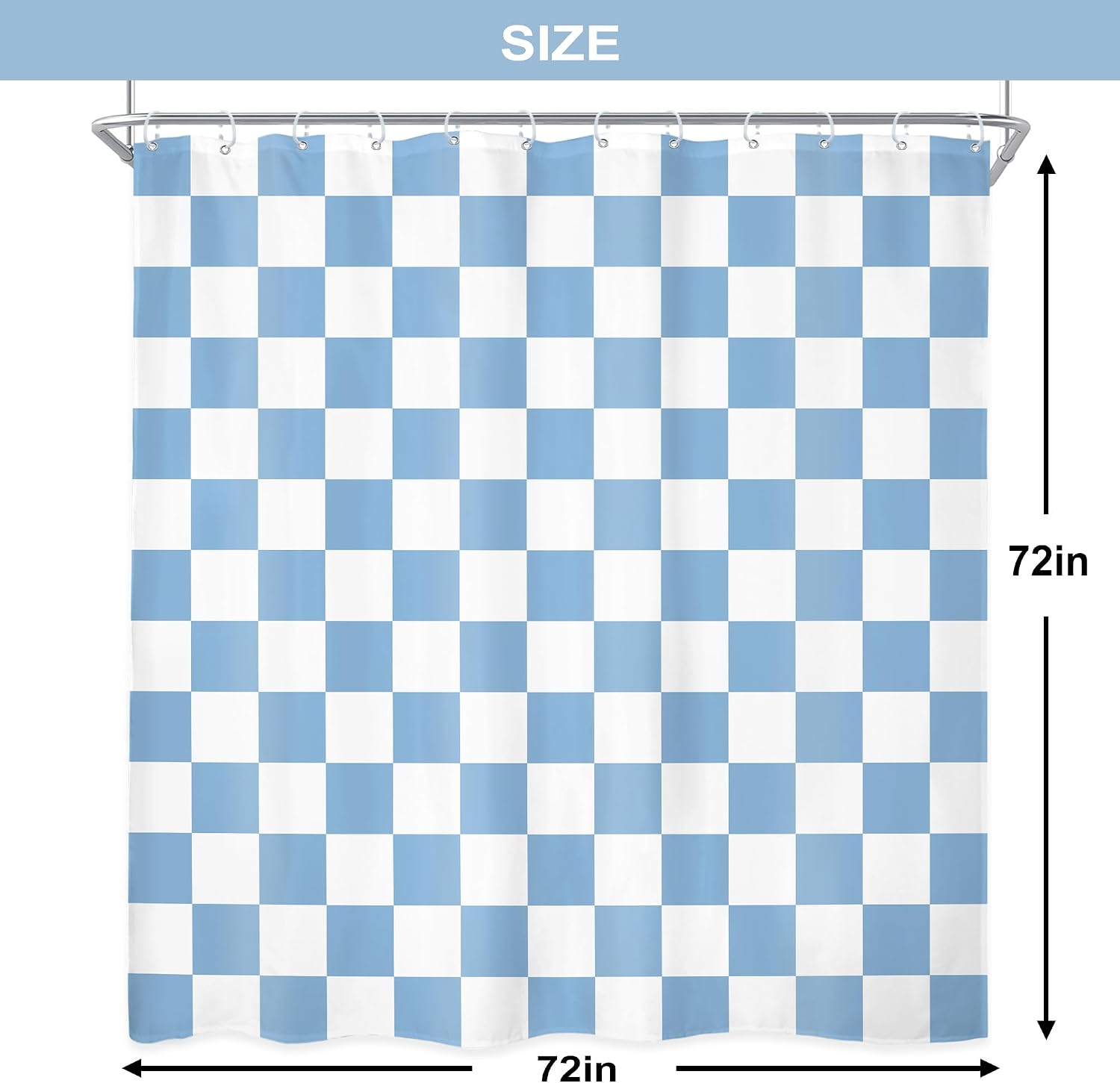 Blue White Checkered Shower Curtain L Vintage Abstract Y2K / 04 Blue White / 72"W x 72"L / 72 x 72