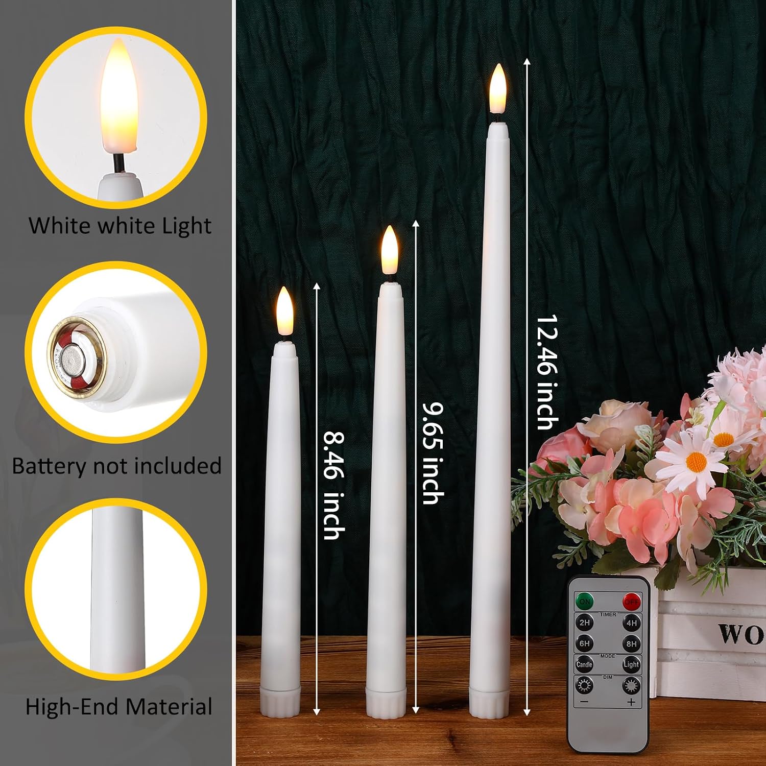 20 Pcs Flickering Flameless Taper Candles Bulk LED Battery Operated Realistic Flame Effect with Remote & Timer Safe No