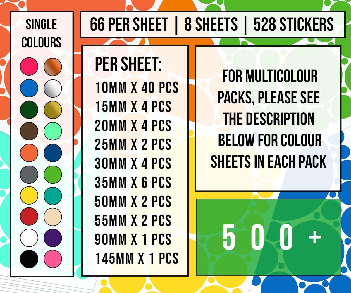 500+ Assorted Polka Dot Circle Wall Stickers for Kids Bedroom Living Room / Blue