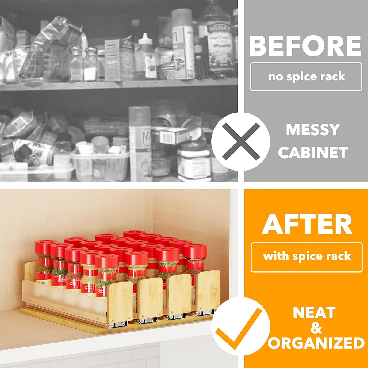 SpaceAid Bamboo Pull Out Spice Rack Organizer for Cabinet, Heavy Duty Slide Out Seasoning Kitchen Pantry Sliding