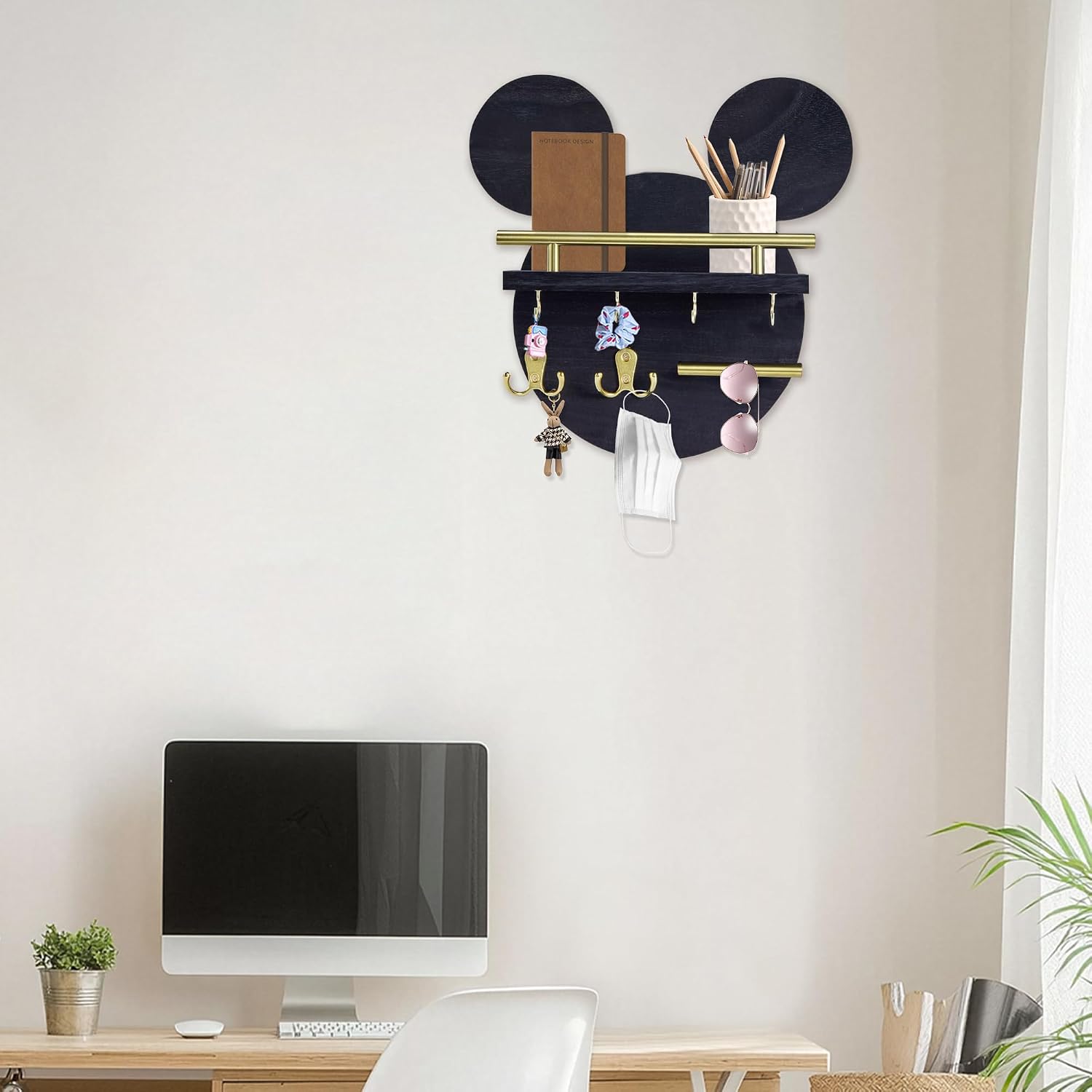 Key Holder / Shelf and 6 Hooks / Black