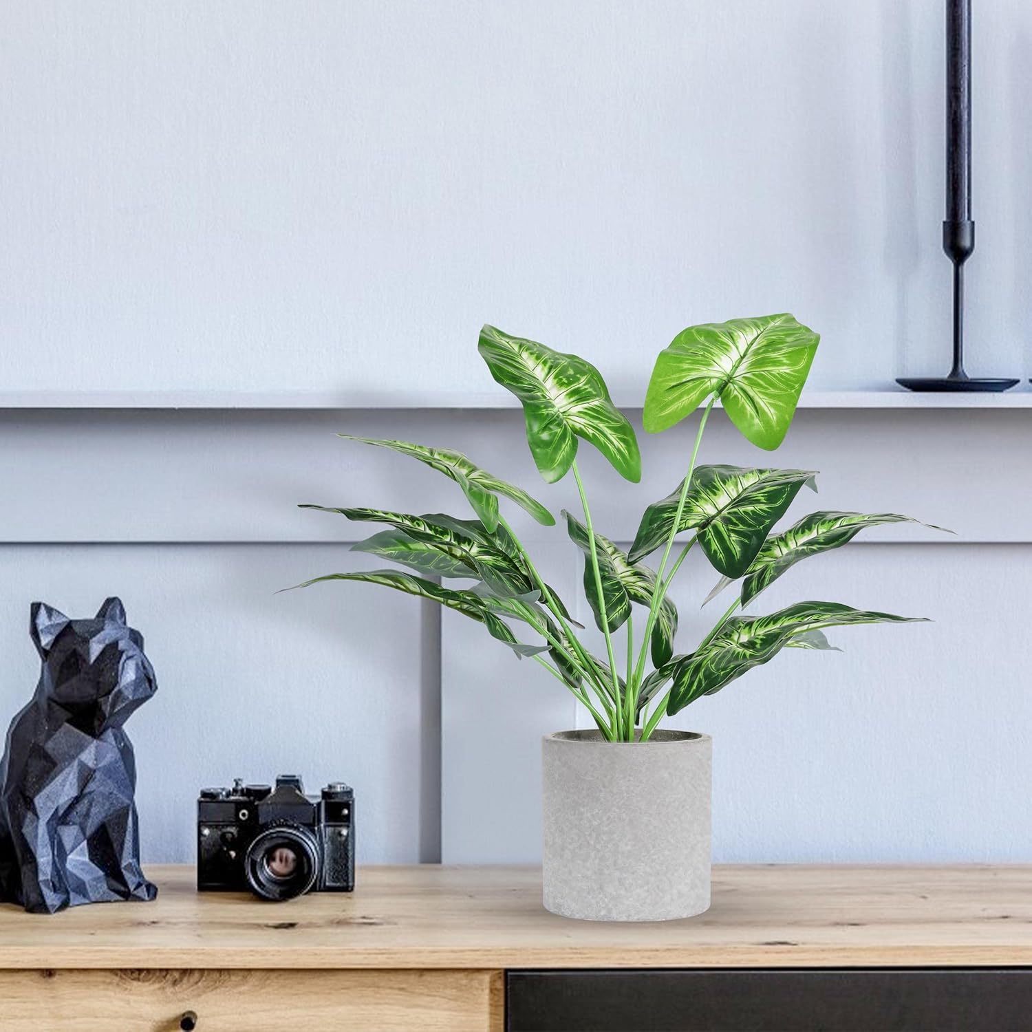 Fake Plants Artificial Tropical Faux Plants / Taro Leaf and Greenery Leaf / Sage Green / Set of 2