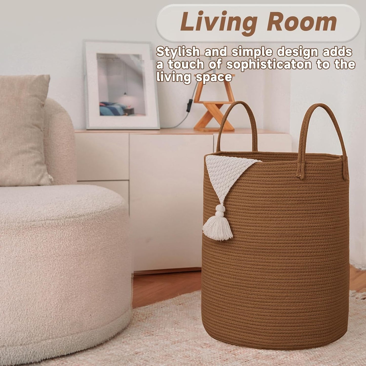 Large Woven Laundry Basket Hamper / Golden Jute / 60L