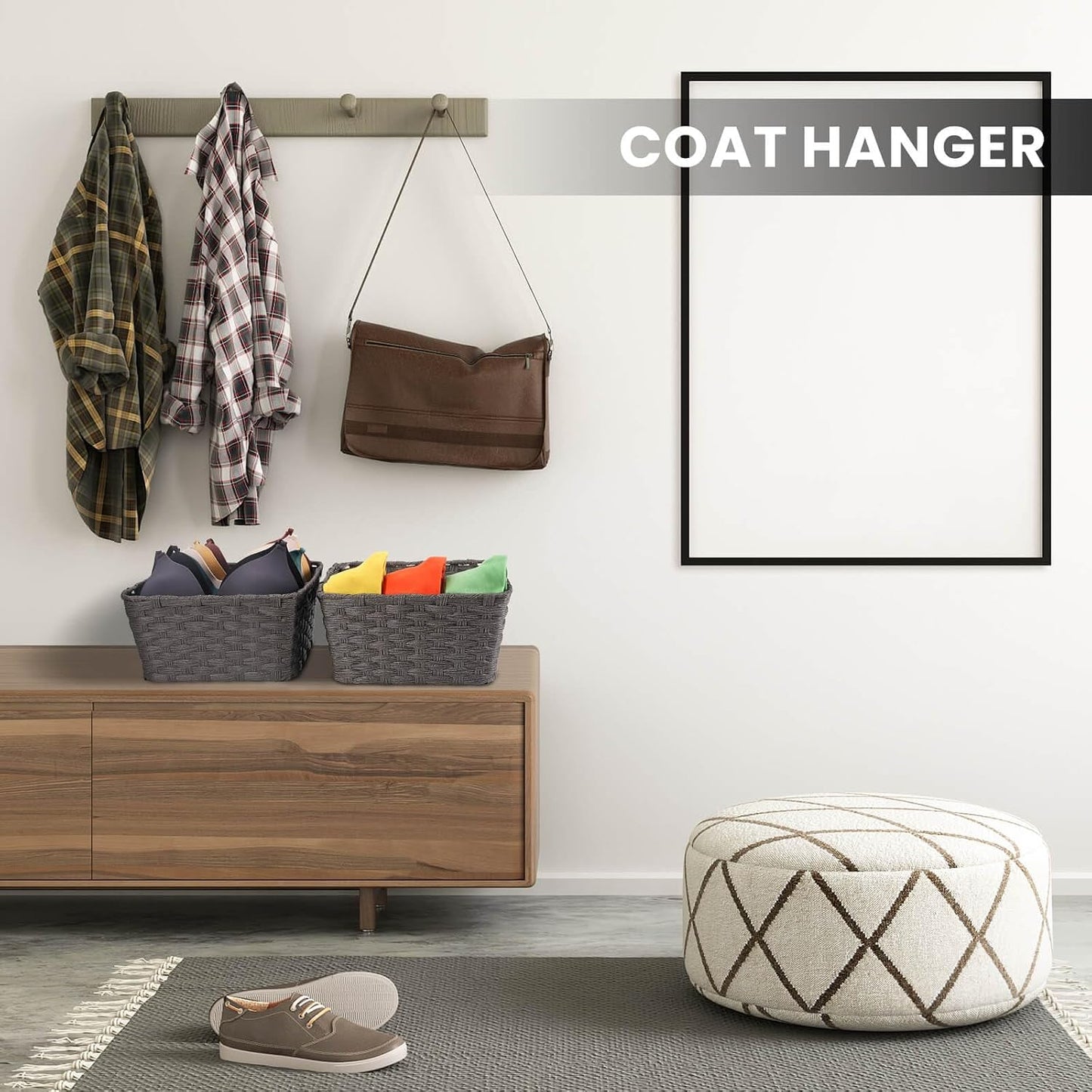 Wicker Storage Baskets / 12 x 12 x 6 / Dark Grey