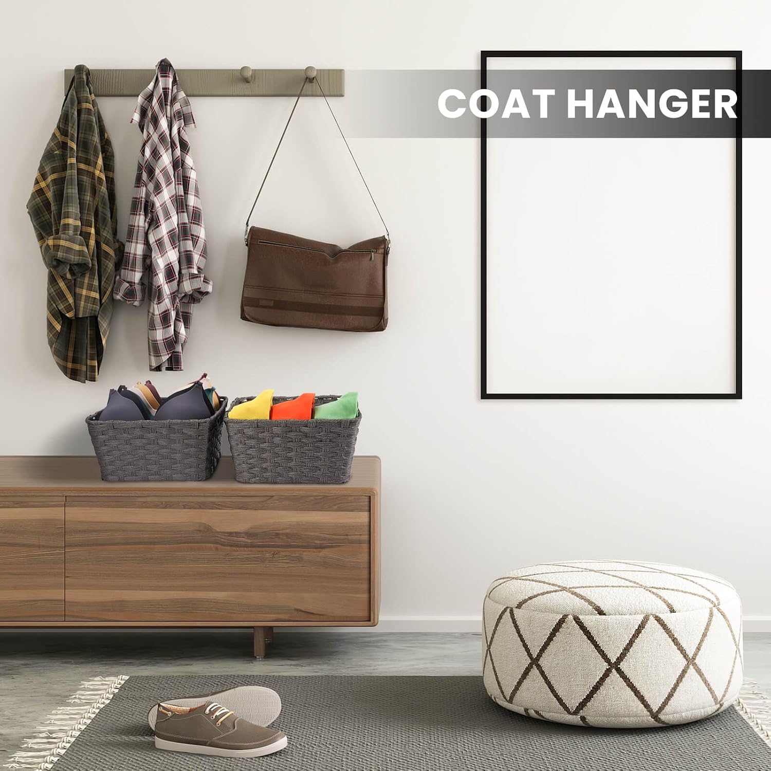 Wicker Storage Baskets / 12 x 12 x 6 / Dark Grey