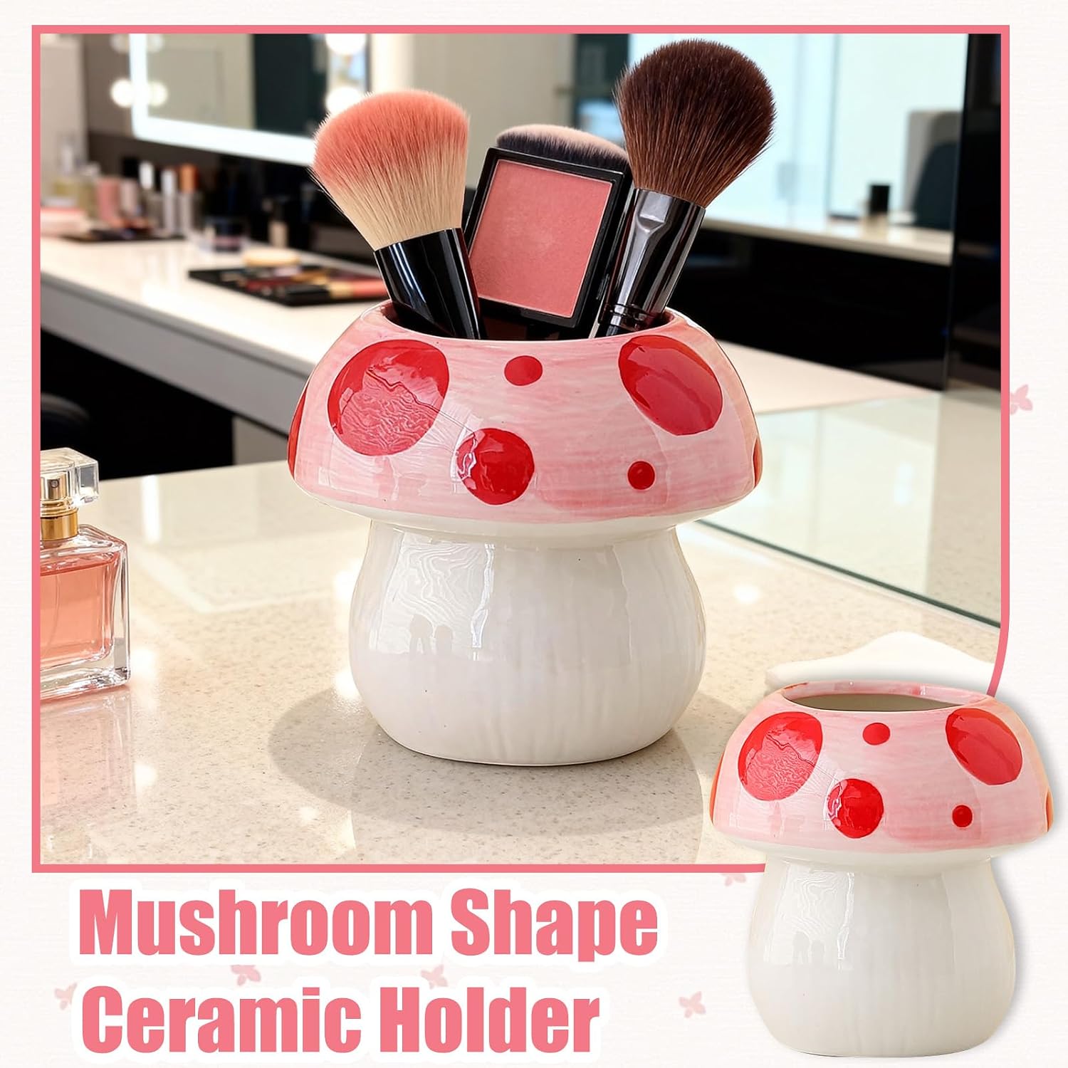 Mushroom Shaped Ceramic Pen Holder / PINK