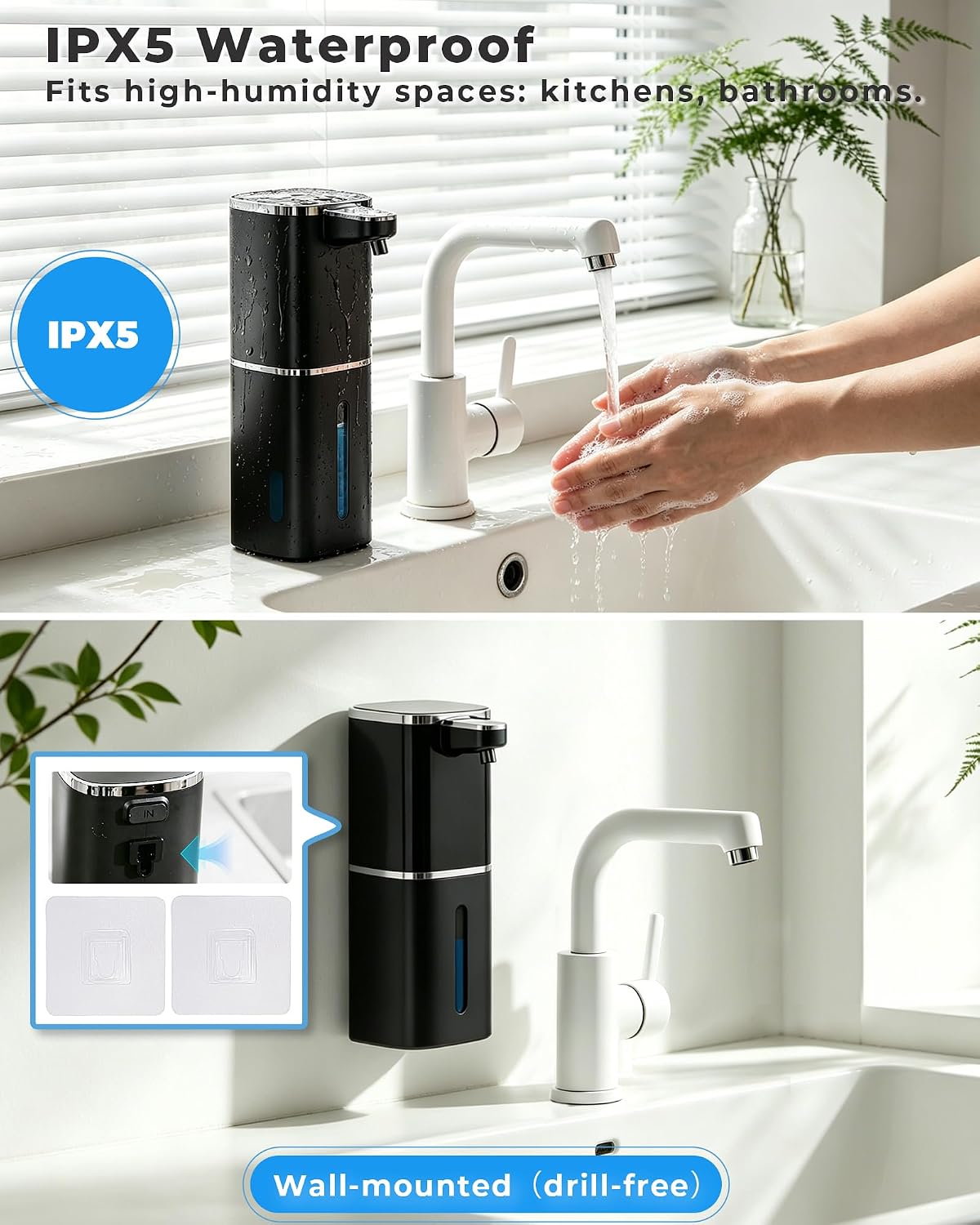 2 Pack Automatic Soap Dispenser Touchless, Rechargeable | Liquid Soap Dispenser 9 Adjustable Levels,13.5oz/400mL,IPX5