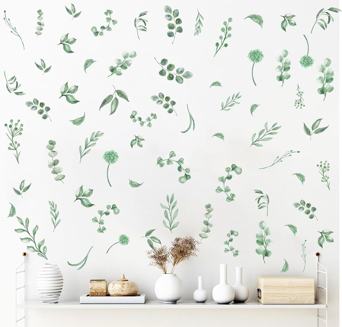 Leaves Wall Stickers Boho Leaves Wall Decals Watercolor Botanical Modern Wall / Leaf / Green