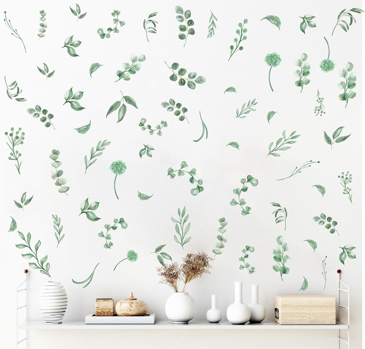 Leaves Wall Stickers Boho Leaves Wall Decals Watercolor Botanical Modern Wall / Leaf / Green