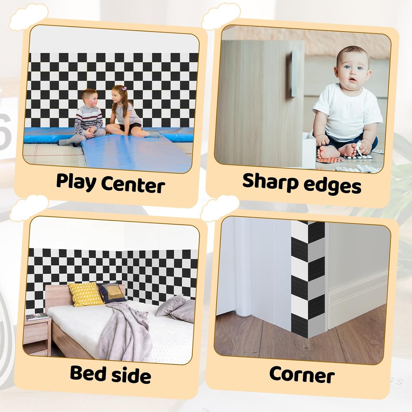 Anti Collision Wall Padding for Playroom and White Padded Wall Panels / Black / 15.8 x 78.7