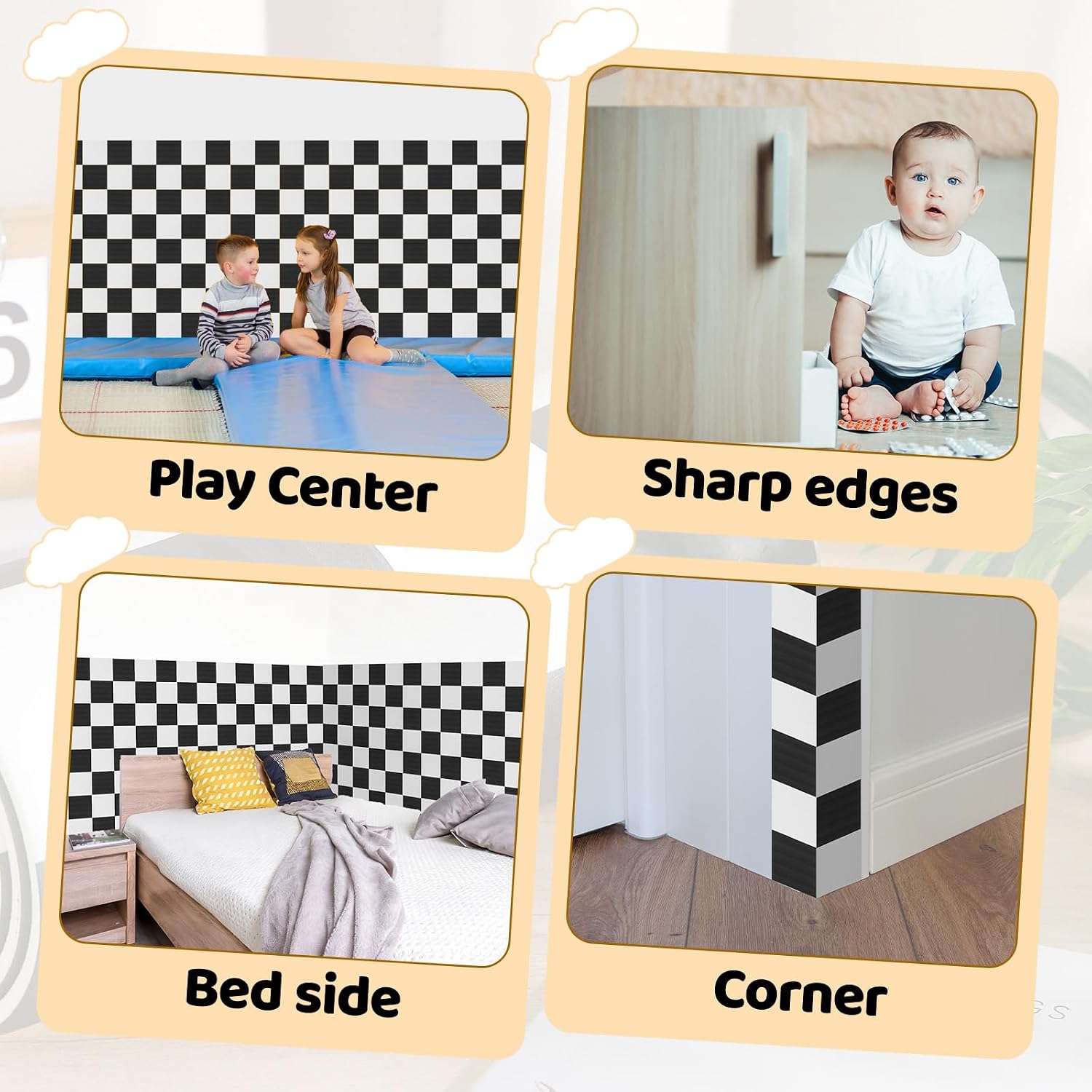 Anti Collision Wall Padding for Playroom and White Padded Wall Panels / Black / 15.8 x 78.7