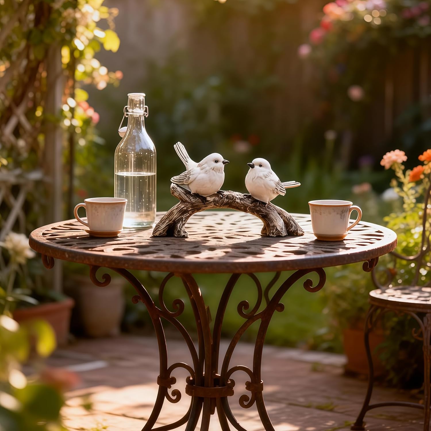 Handcrafted Couple Bird Statue / White