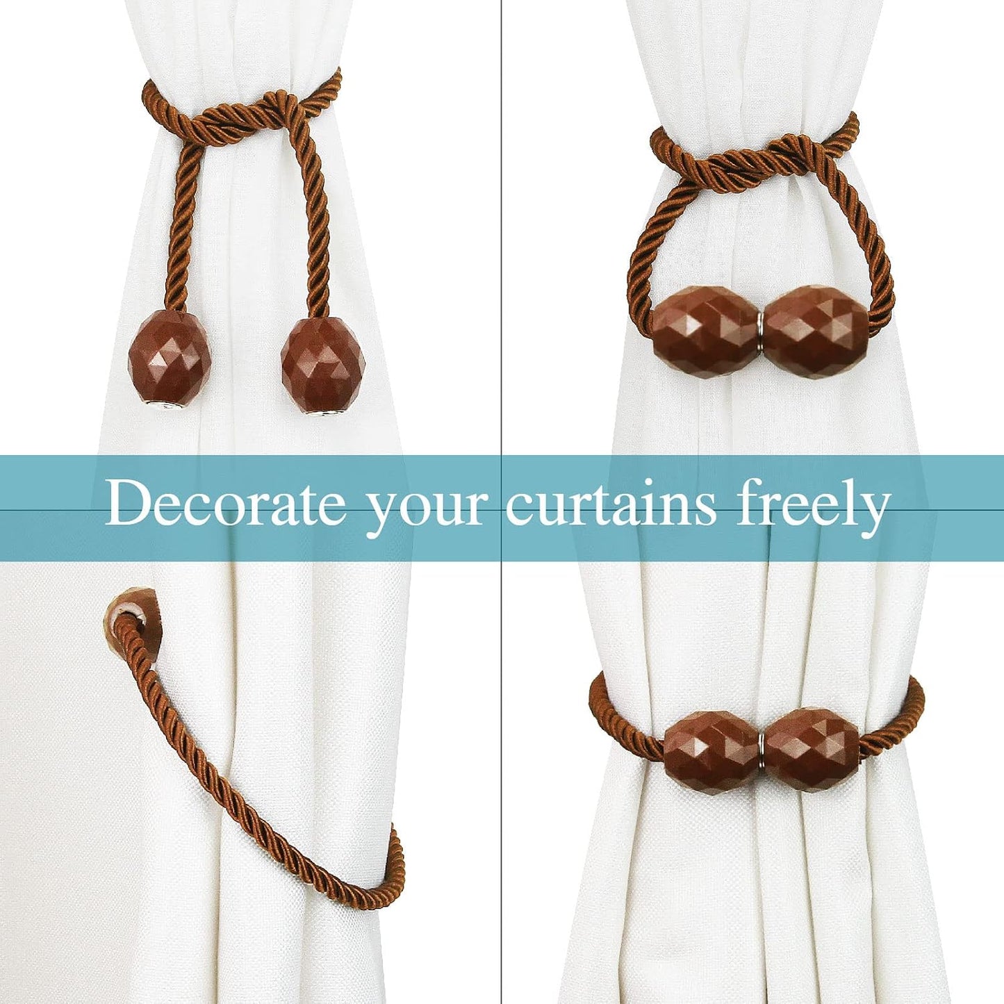 Strong Magnetic Curtain Tiebacks Coffee 6 Pack Decorative Tie Backs Outdoor Curtain Rope Tiebacks Elegant Curtain