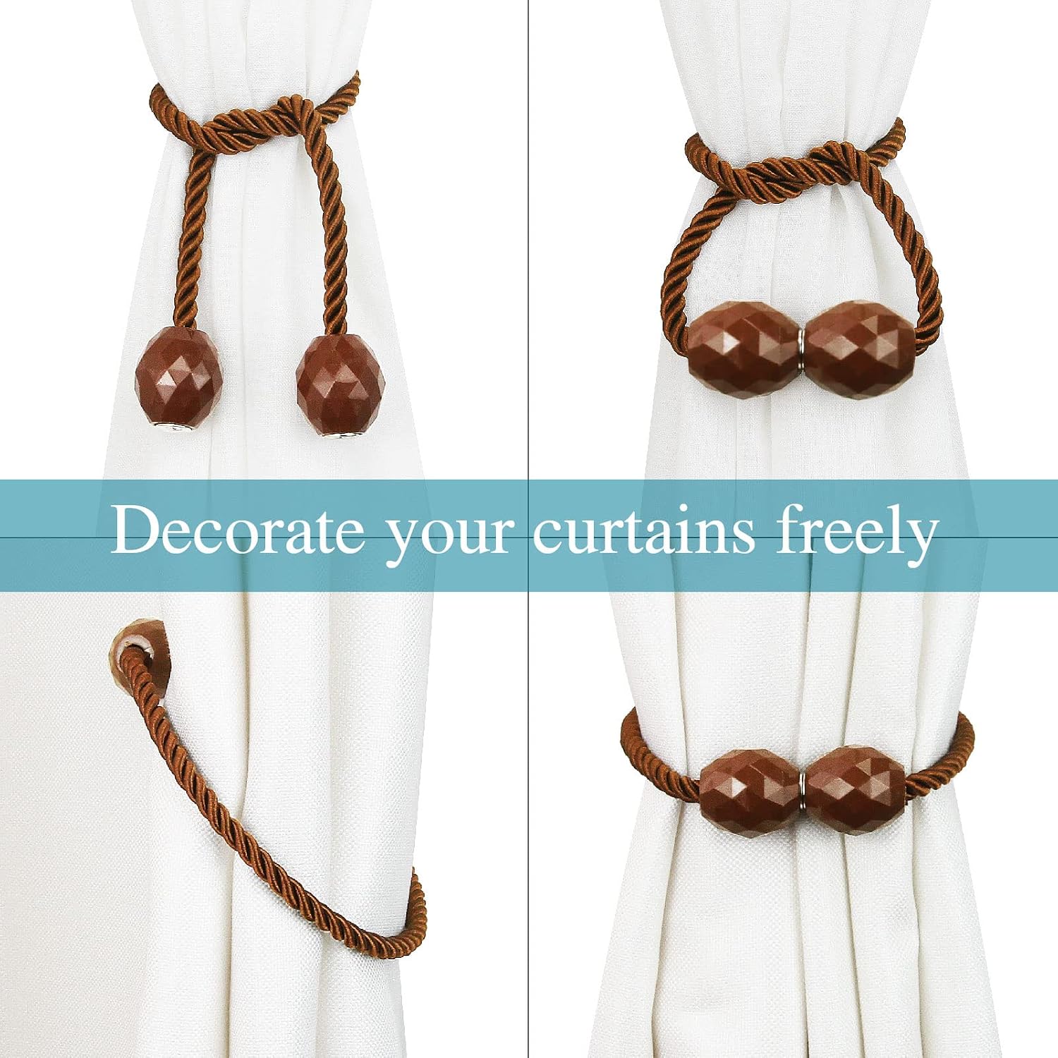 Strong Magnetic Curtain Tiebacks Coffee 6 Pack Decorative Tie Backs Outdoor Curtain Rope Tiebacks Elegant Curtain