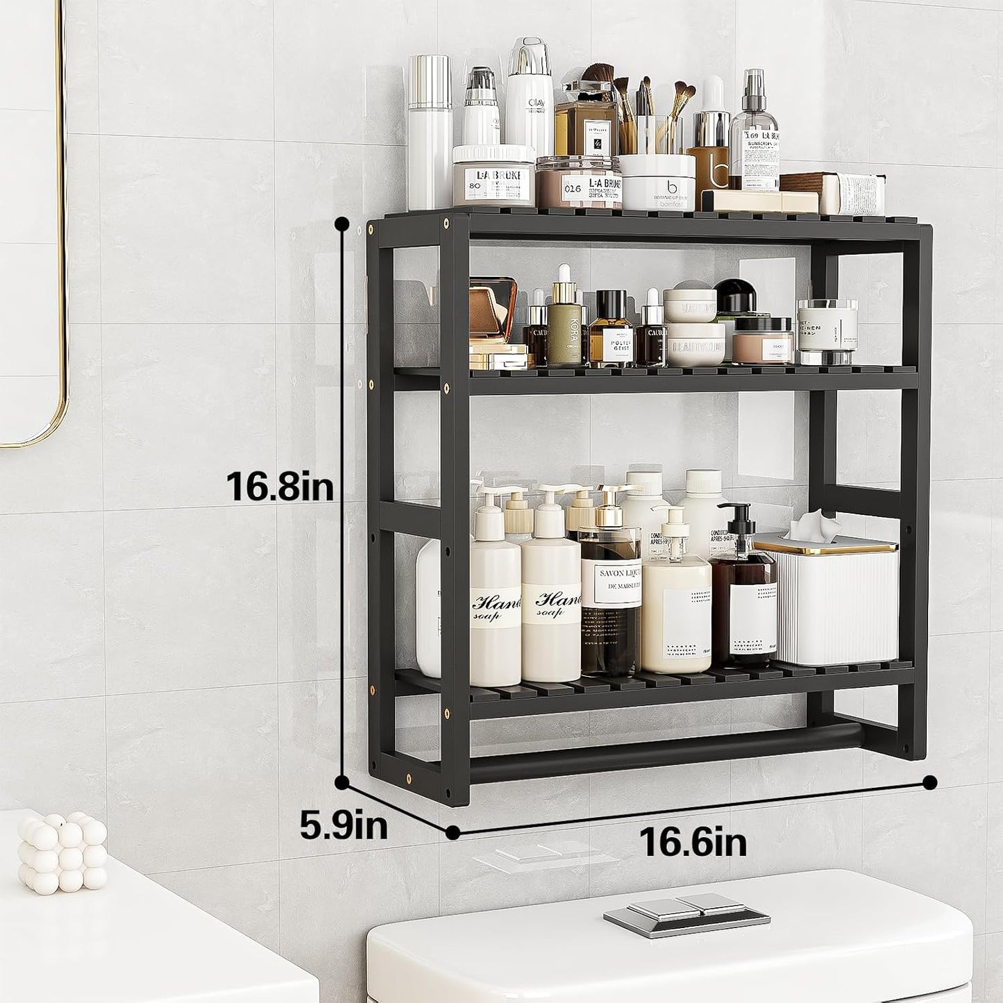 Galood Over The Toilet Storage Bathroom Shelves Wall Mounted Black Sets | 3 Tier Space Saver Corner Shelf Organizer